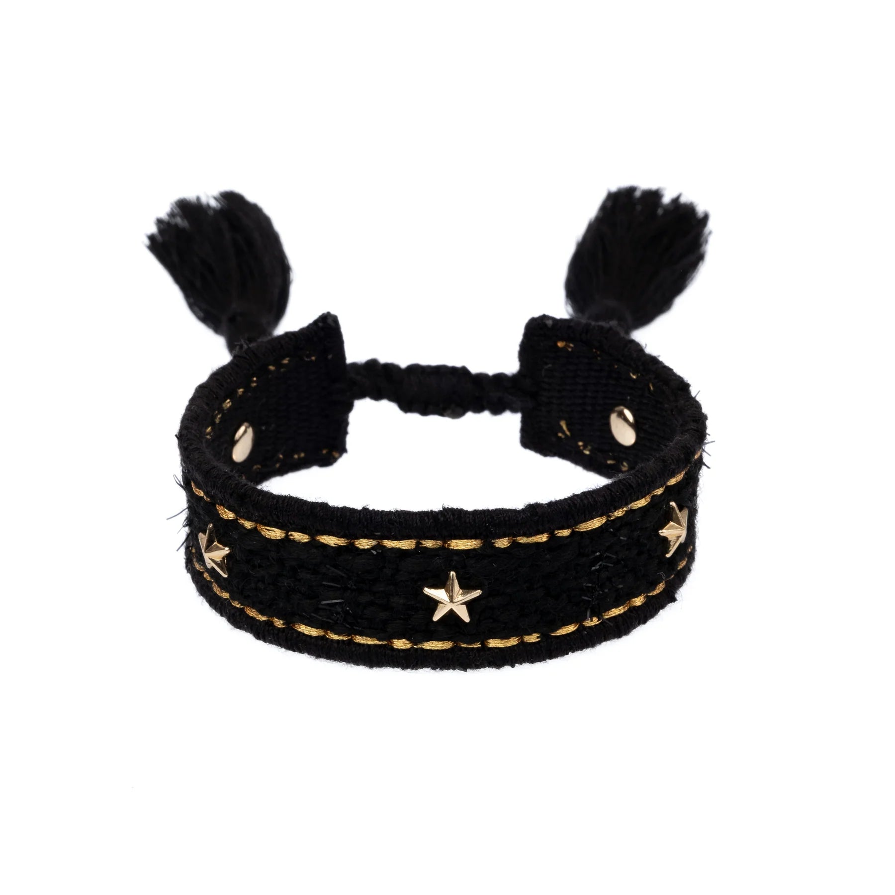 Tweed Bracelet w/ Star Studs Black