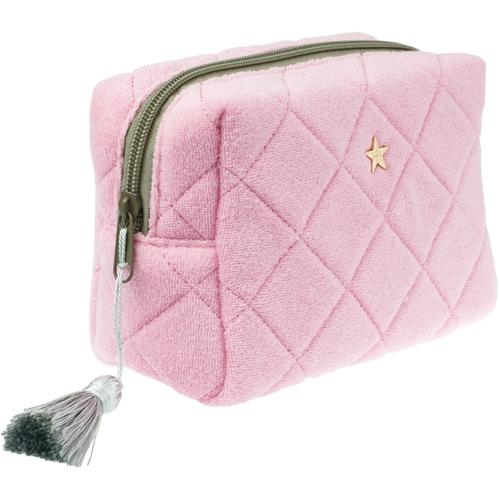 TERRY QUILTED SMALL POUCH BUBBLEGUM PINK W/MILIEU GREEN TERRY QUILTED SMALL POUCH BUBBLEGUM PINK W/MILIEU GREEN