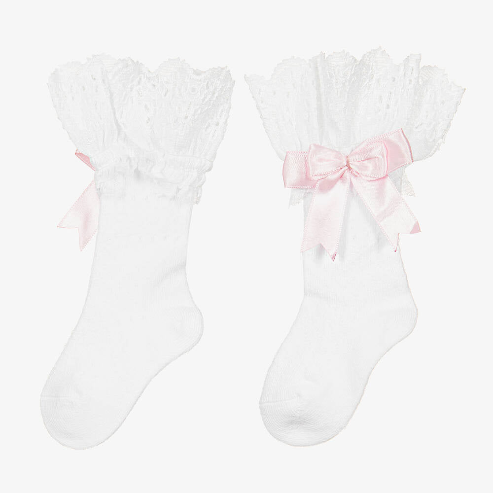 Socks With Embroidery White-Pink