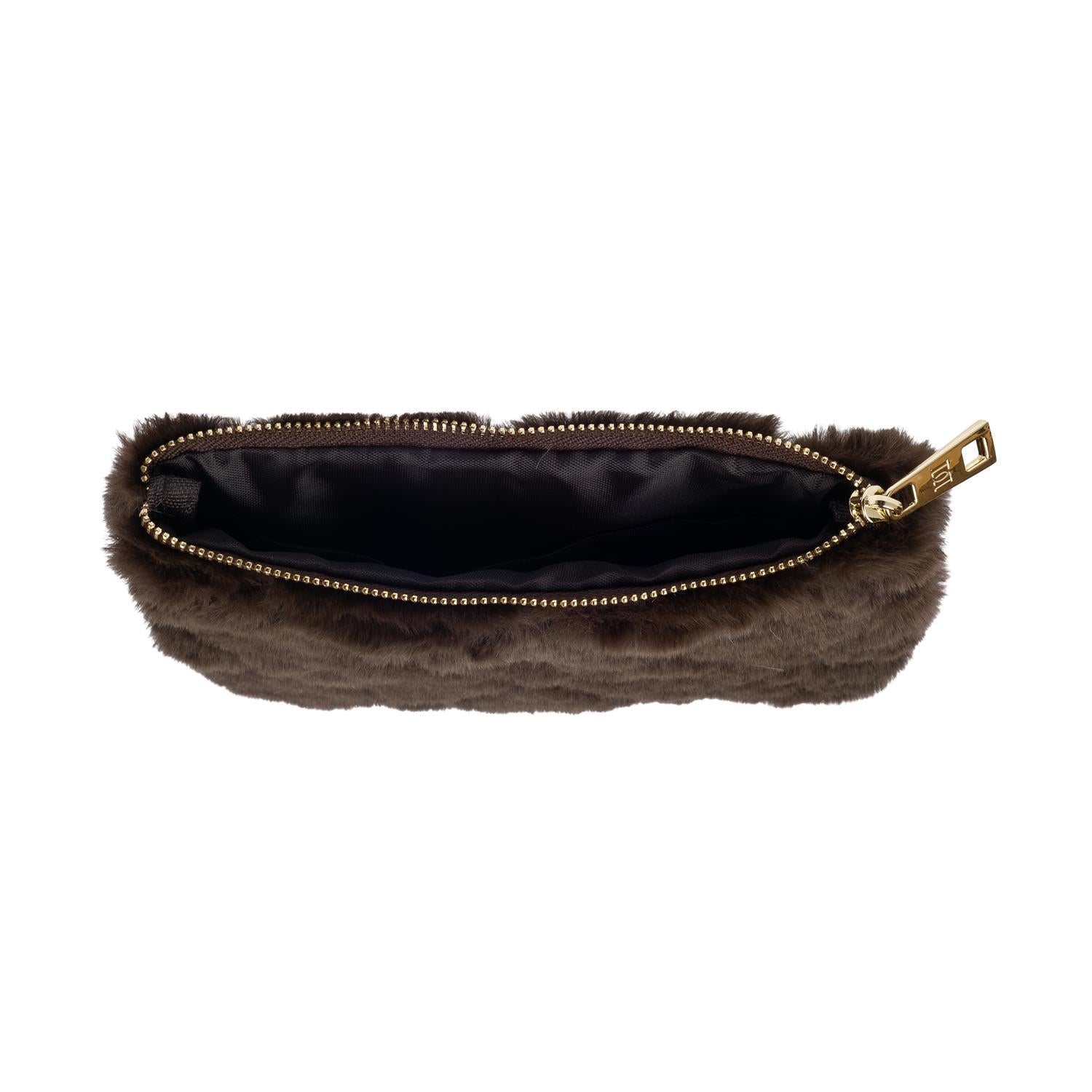 Faux Fur Quilted Midi Pouch Chocolate Brown
