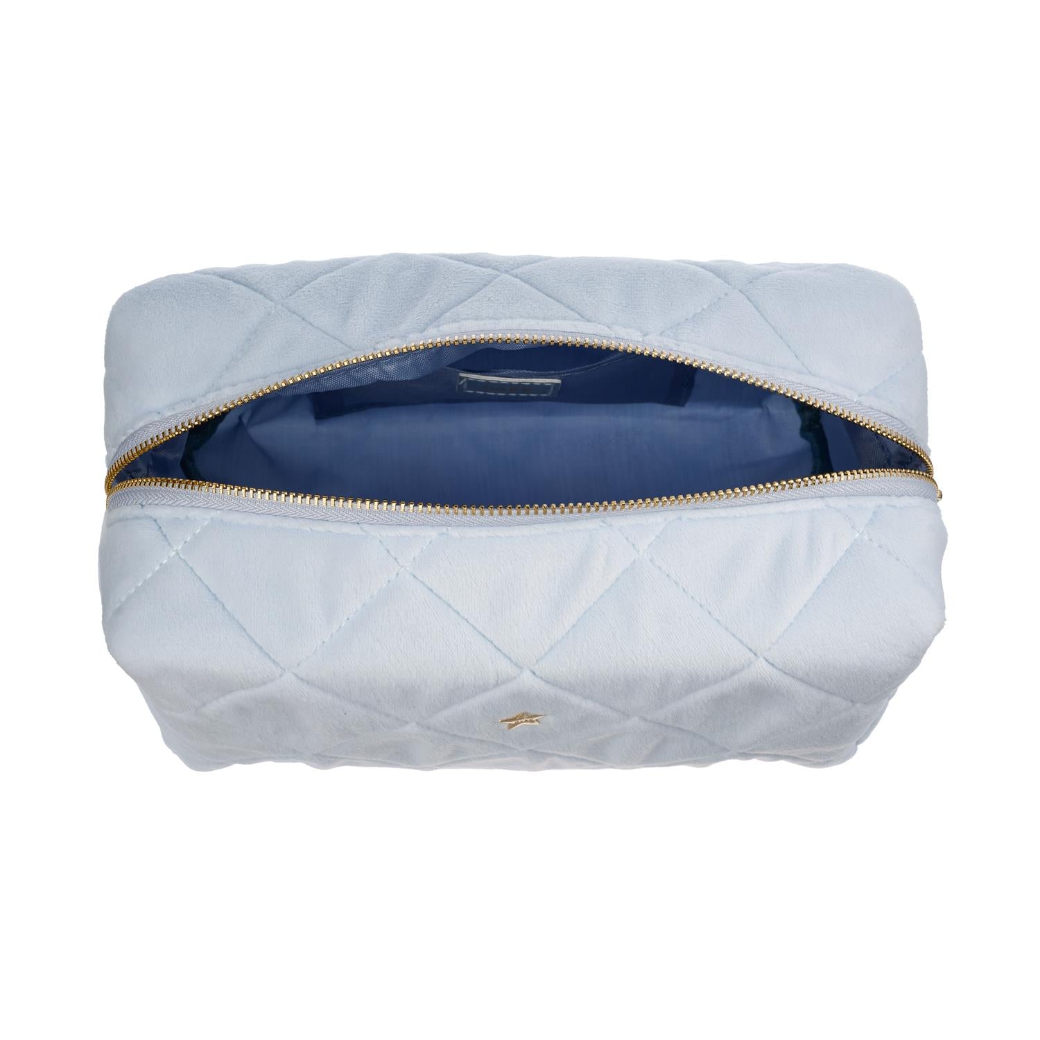 Velvet Square Quilted Make-Up Pouch Large Cool Baby Blue