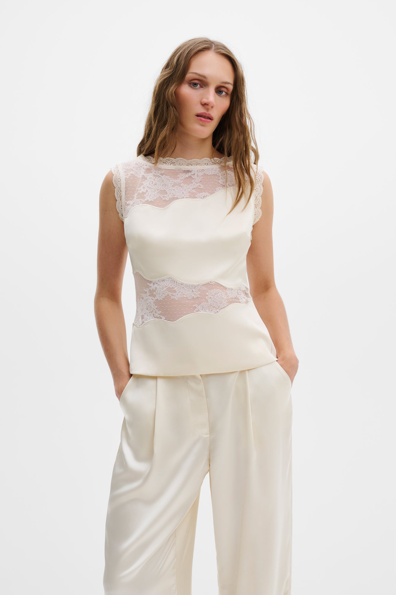 Desire Lace Trimmed Cut Out Top Vanilla