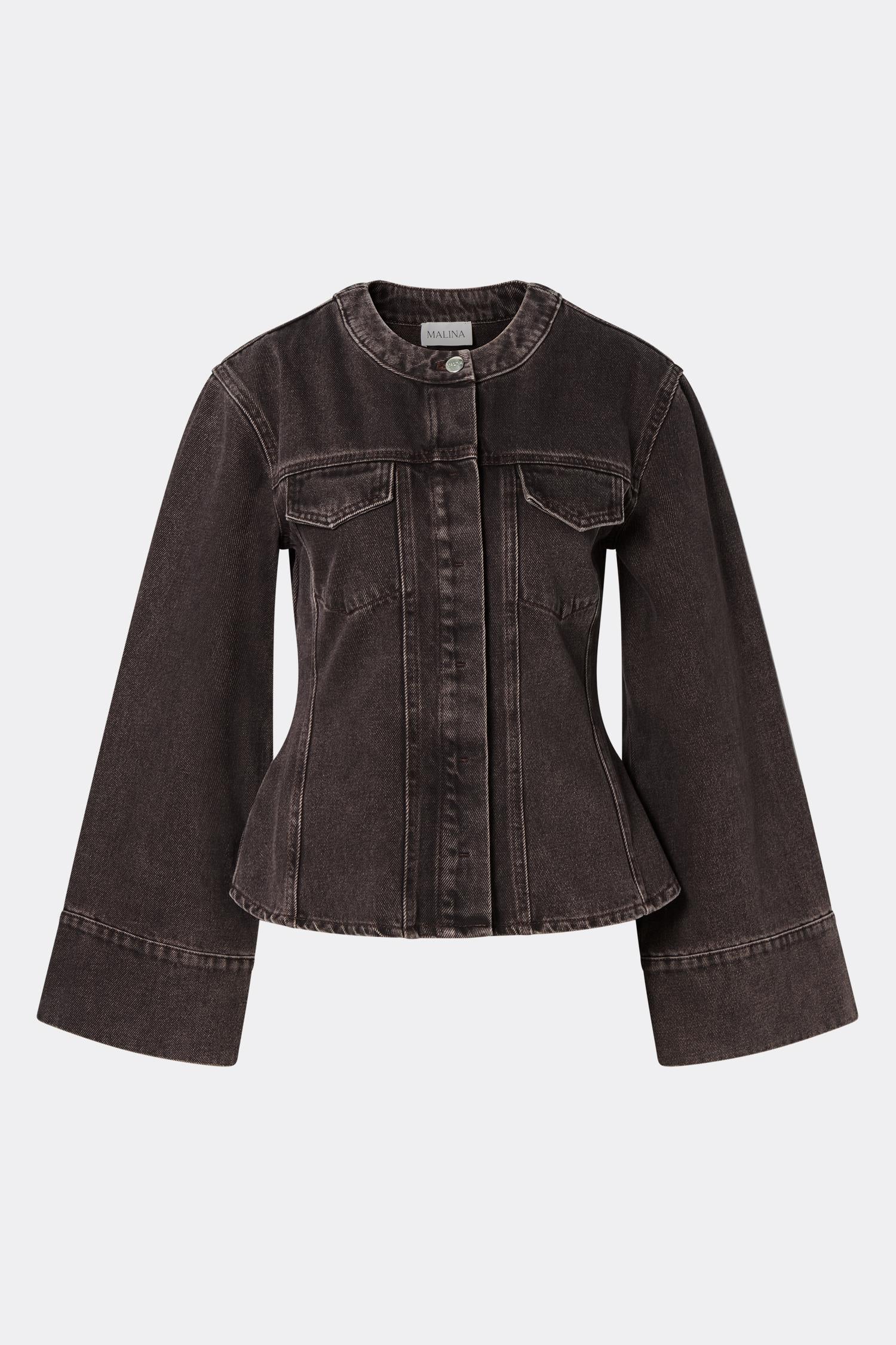Mej Fitted Wide Sleeve Denim Shirt Brown Wash