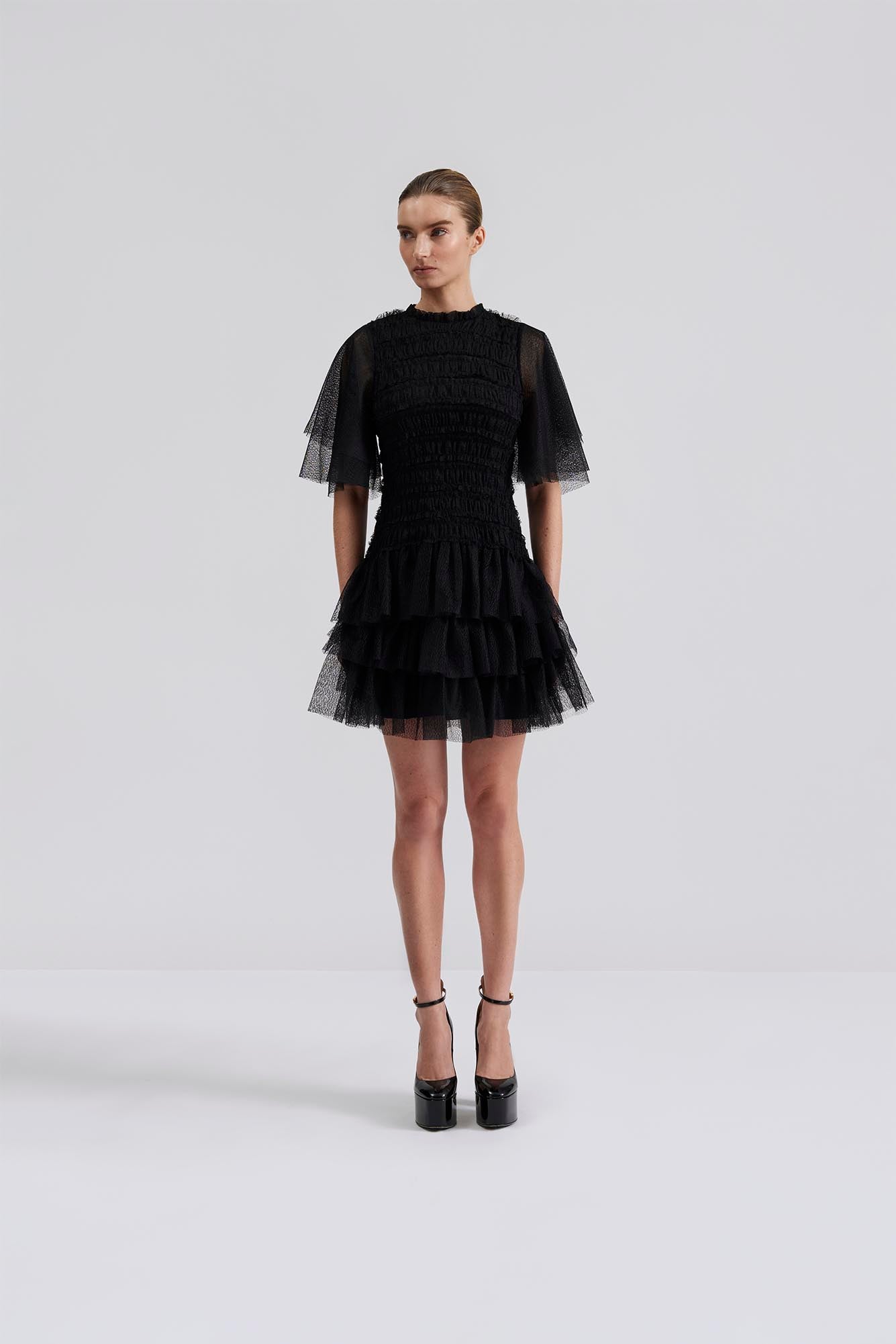 Minnie Short Sleeve Lace Mini Dress Black