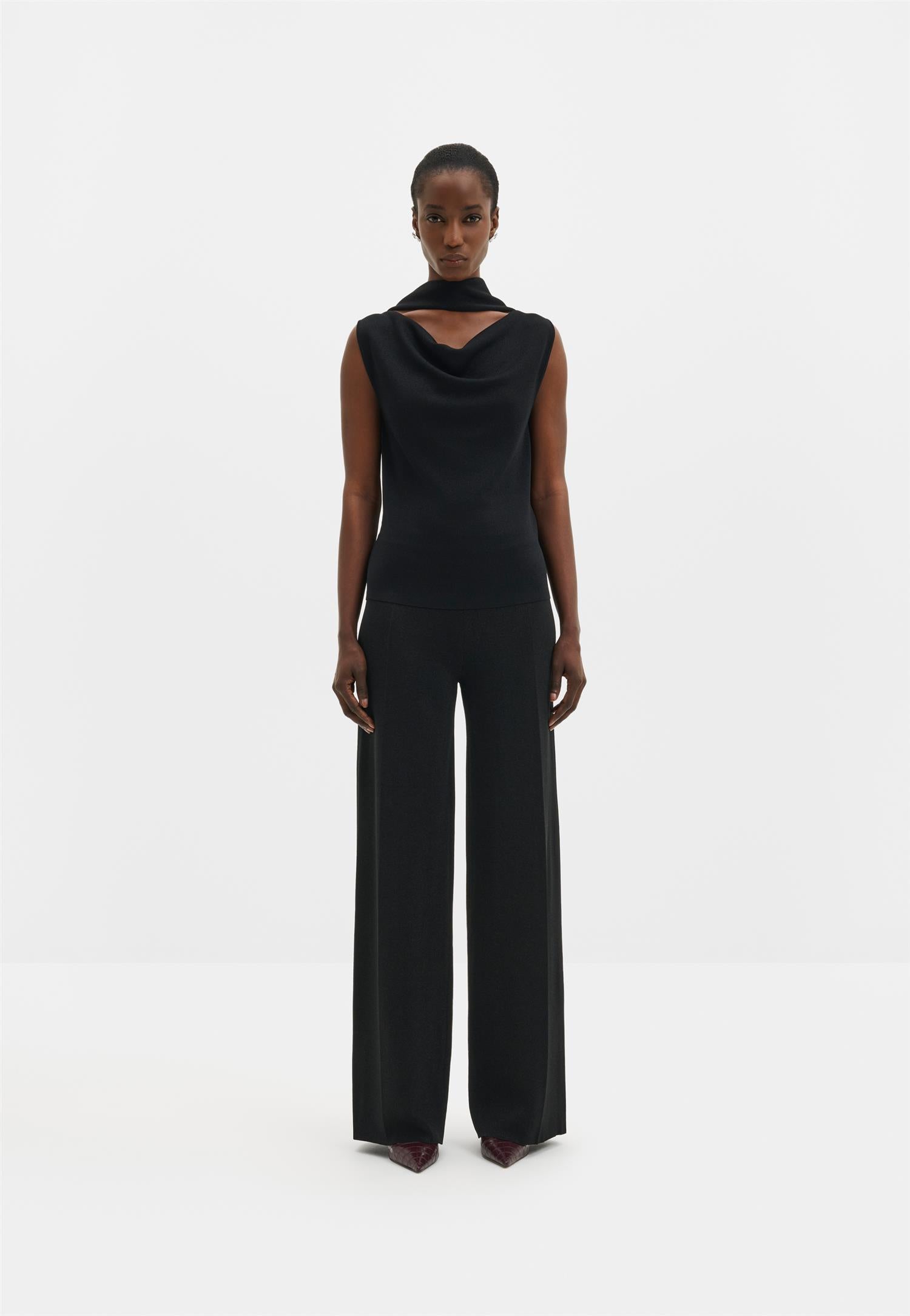 Donia Cowl Neck Scarf Detailed Top Black