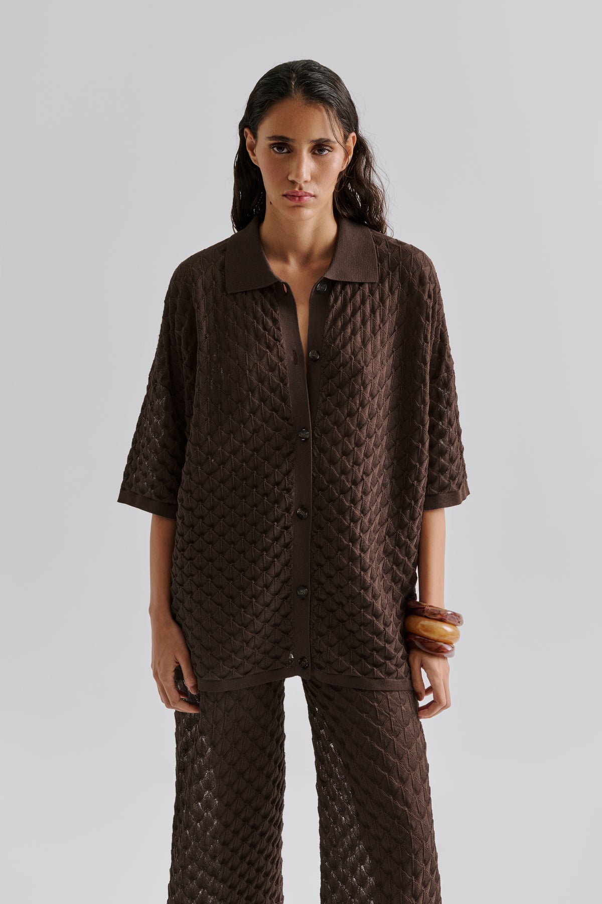 Moa Oversized Knitted Shirt Chocolate