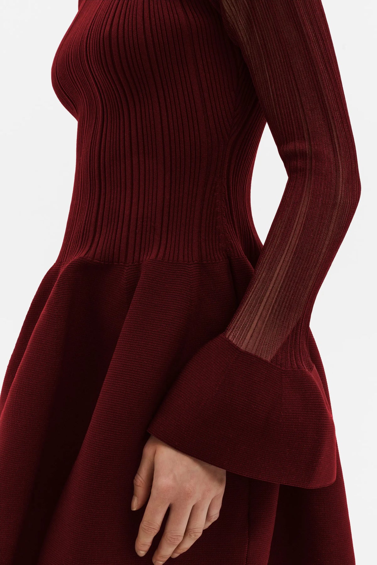 Elona Voluminous Skirt Knitted Dress Ruby