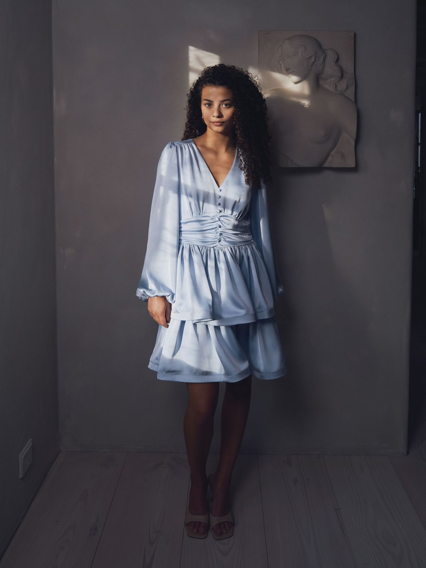 Rivana Heavy Sateen Dress Light Blue