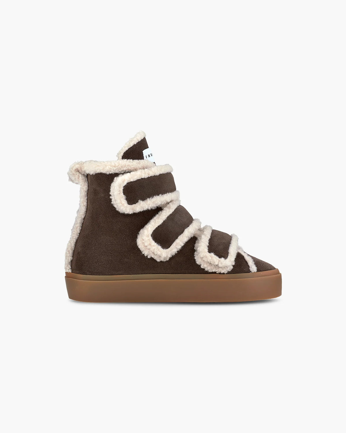 Shearling Velcro Wedge Dark Brown