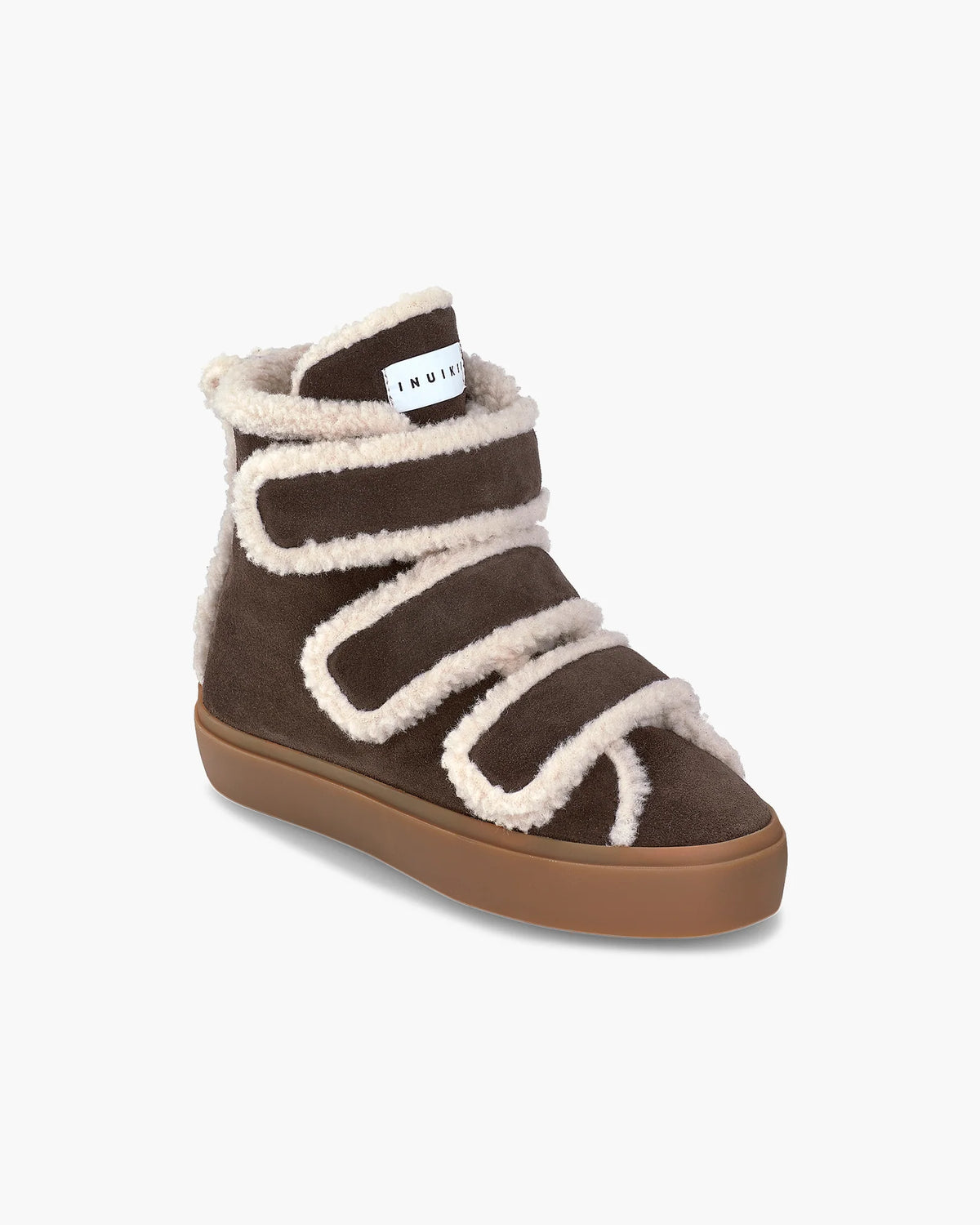Shearling Velcro Wedge Dark Brown