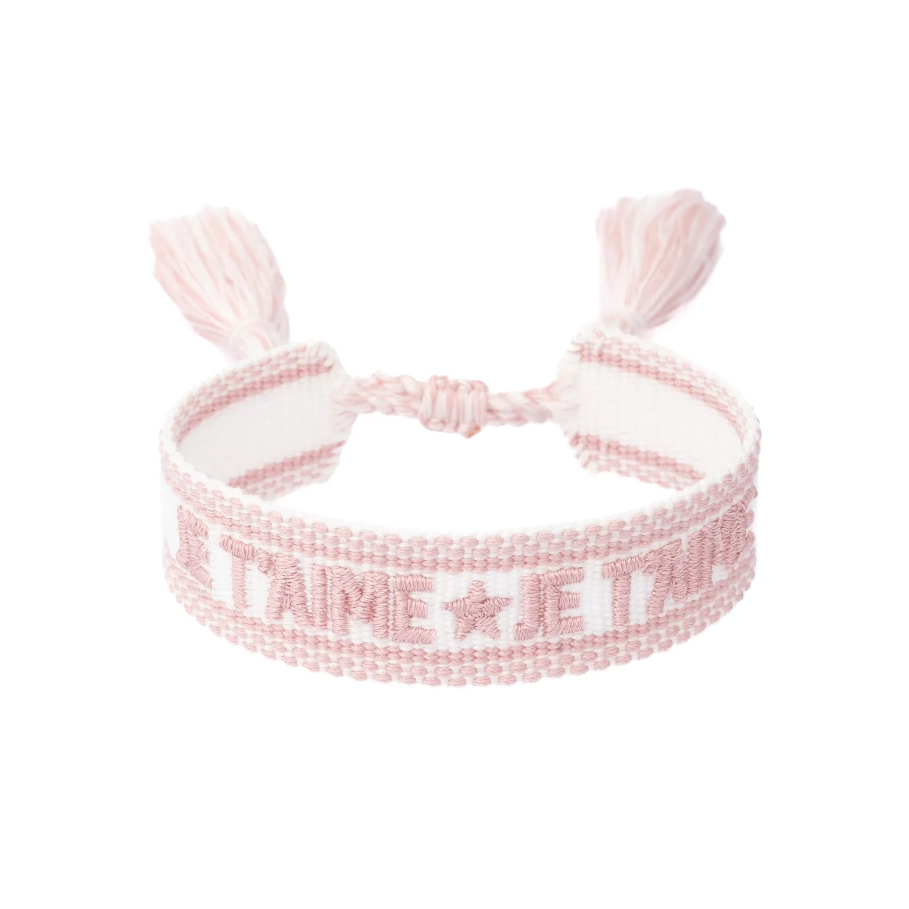 Woven Bracelet "Je T'aime" White w/ Light Rose