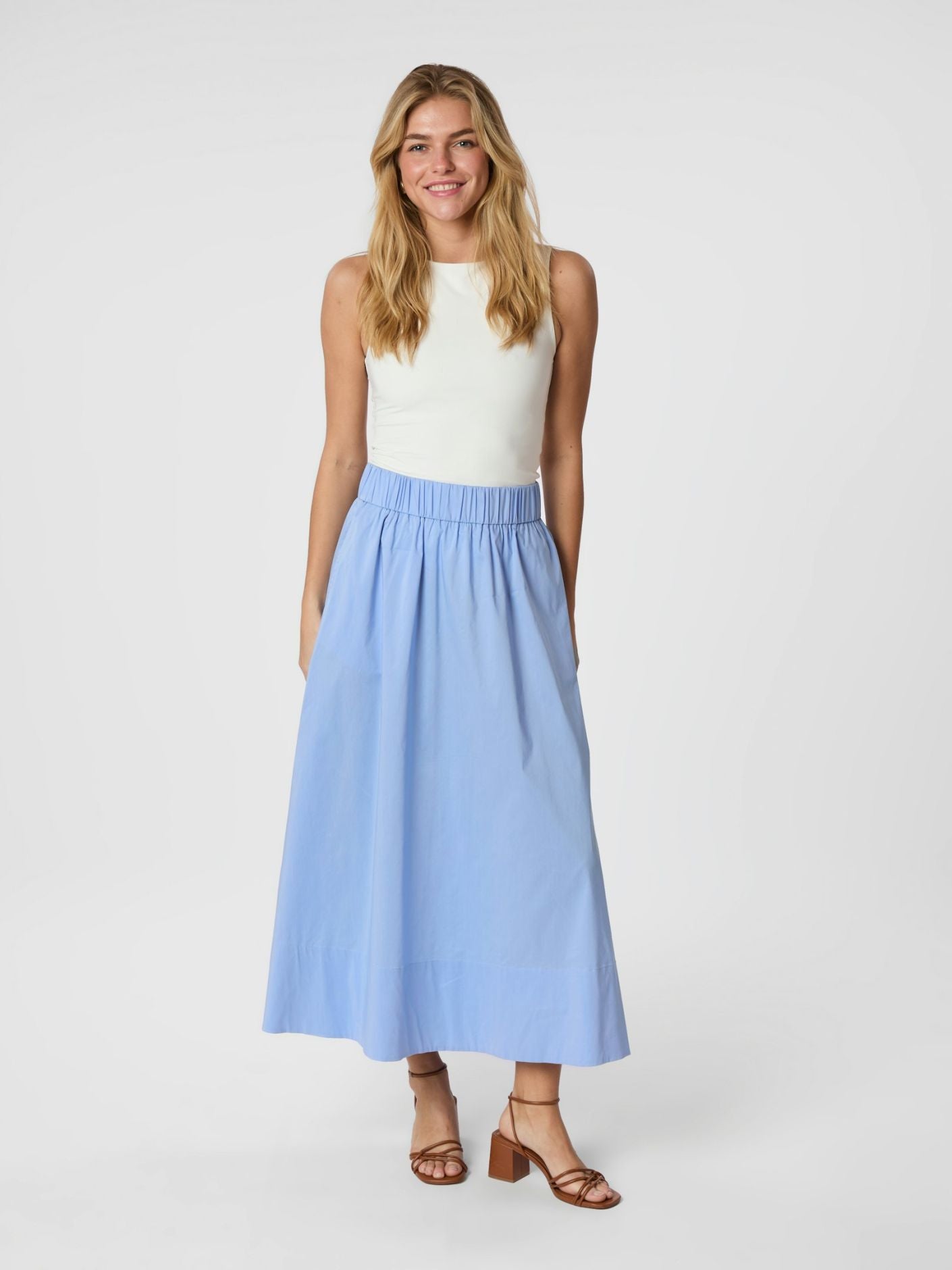 Yara Long Poplin Skirt Sky Blue