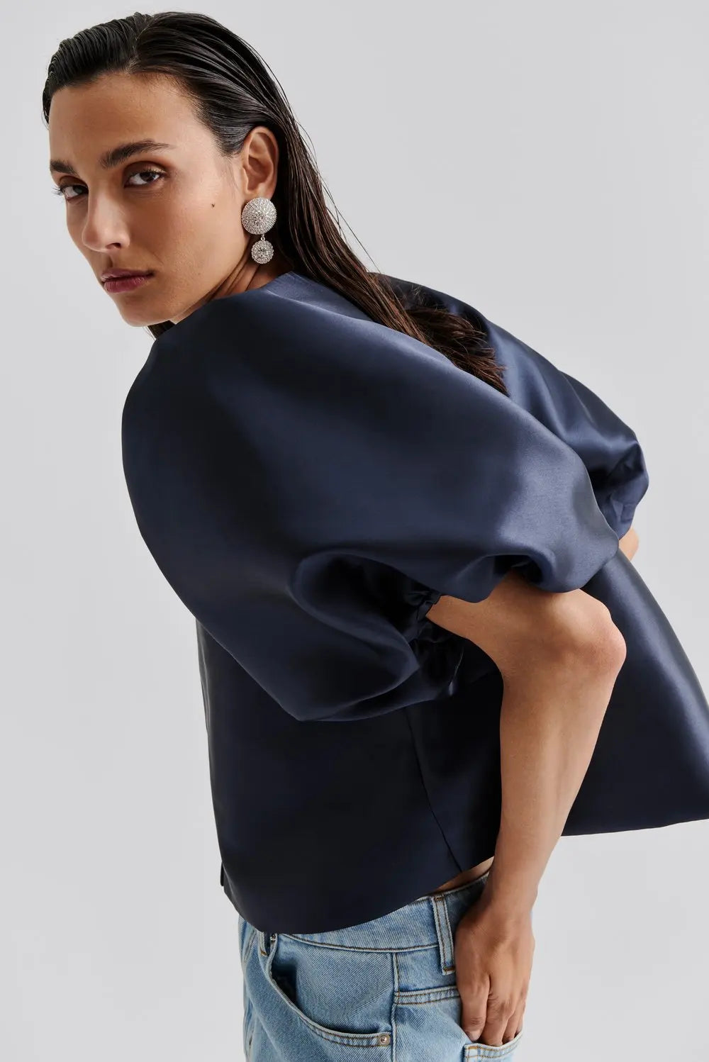 Cleo Pouf Sleeve Blouse Dark Blue