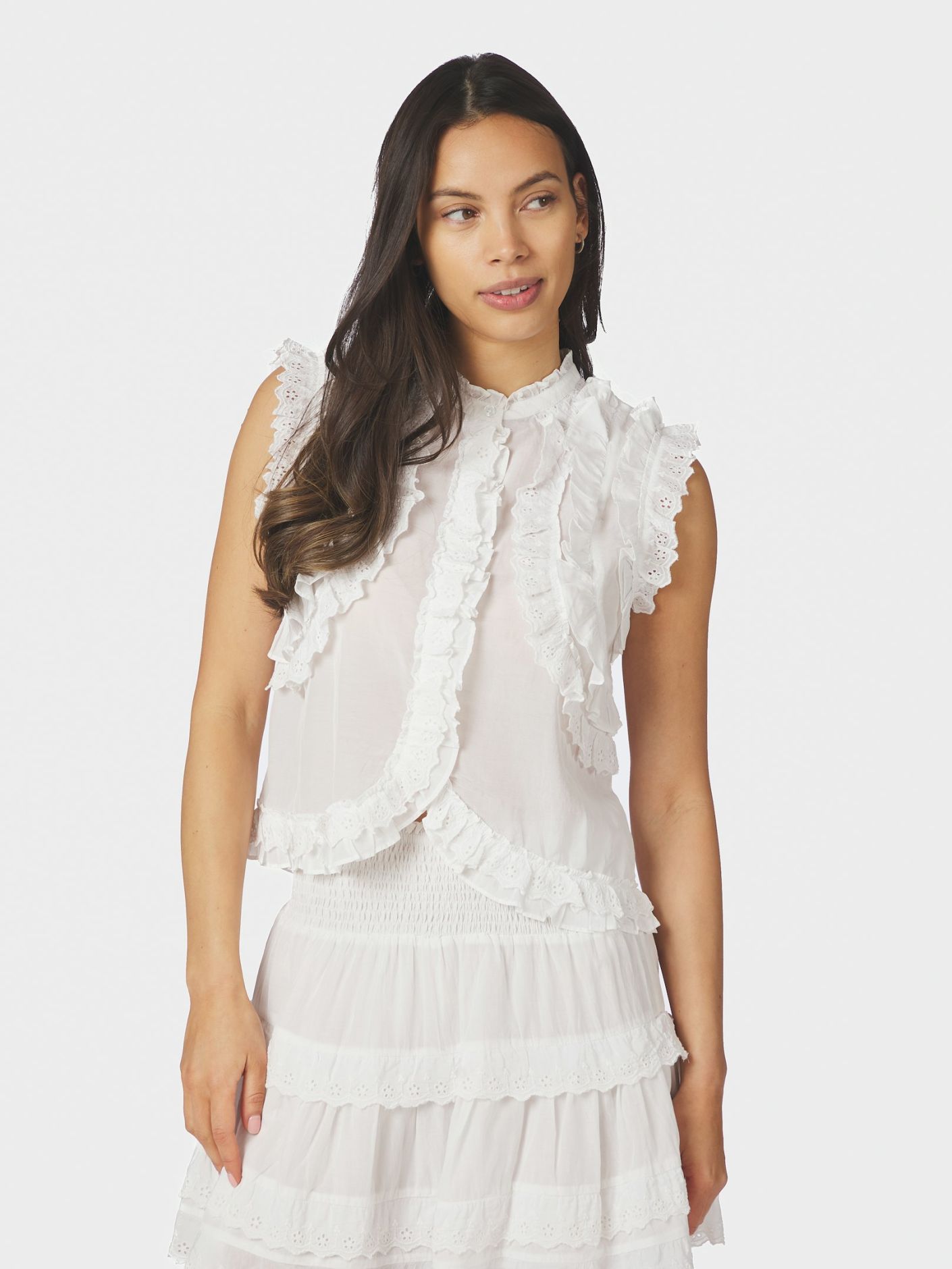 Celia Ruffle Top White
