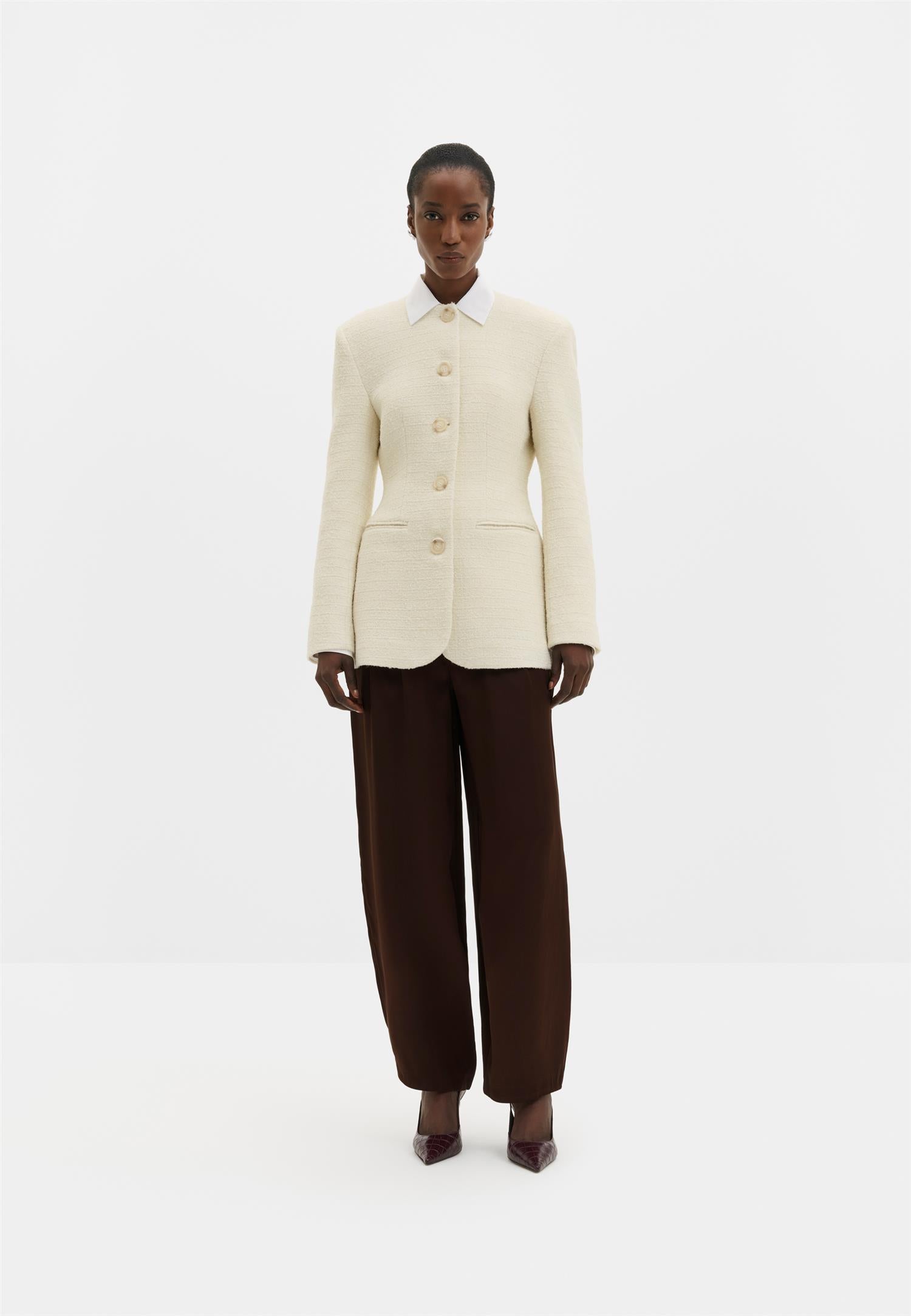 Carol Fitted Round Neck Blazer Vanilla