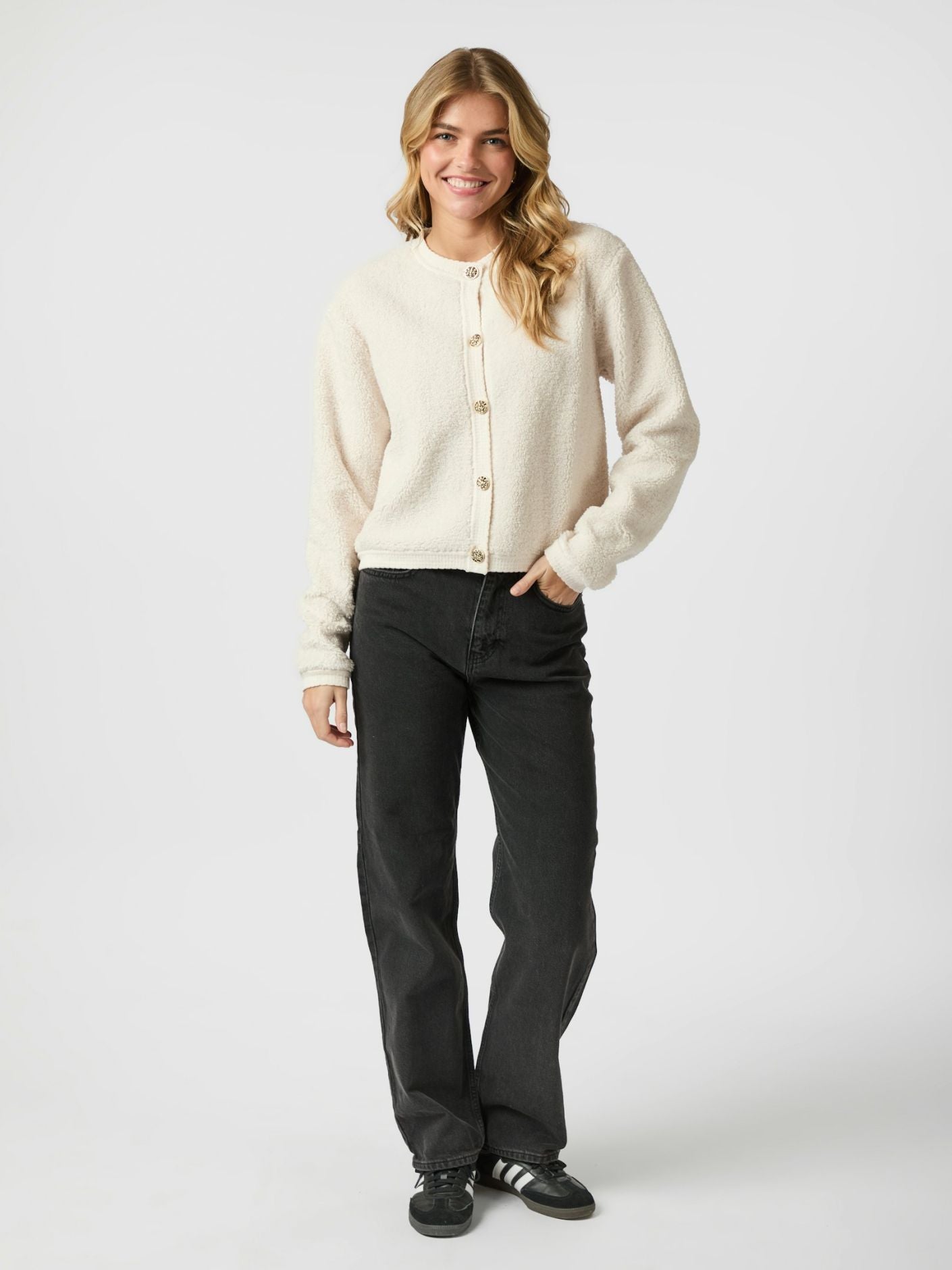 Limo Fluffy Knit Cardigan Creme
