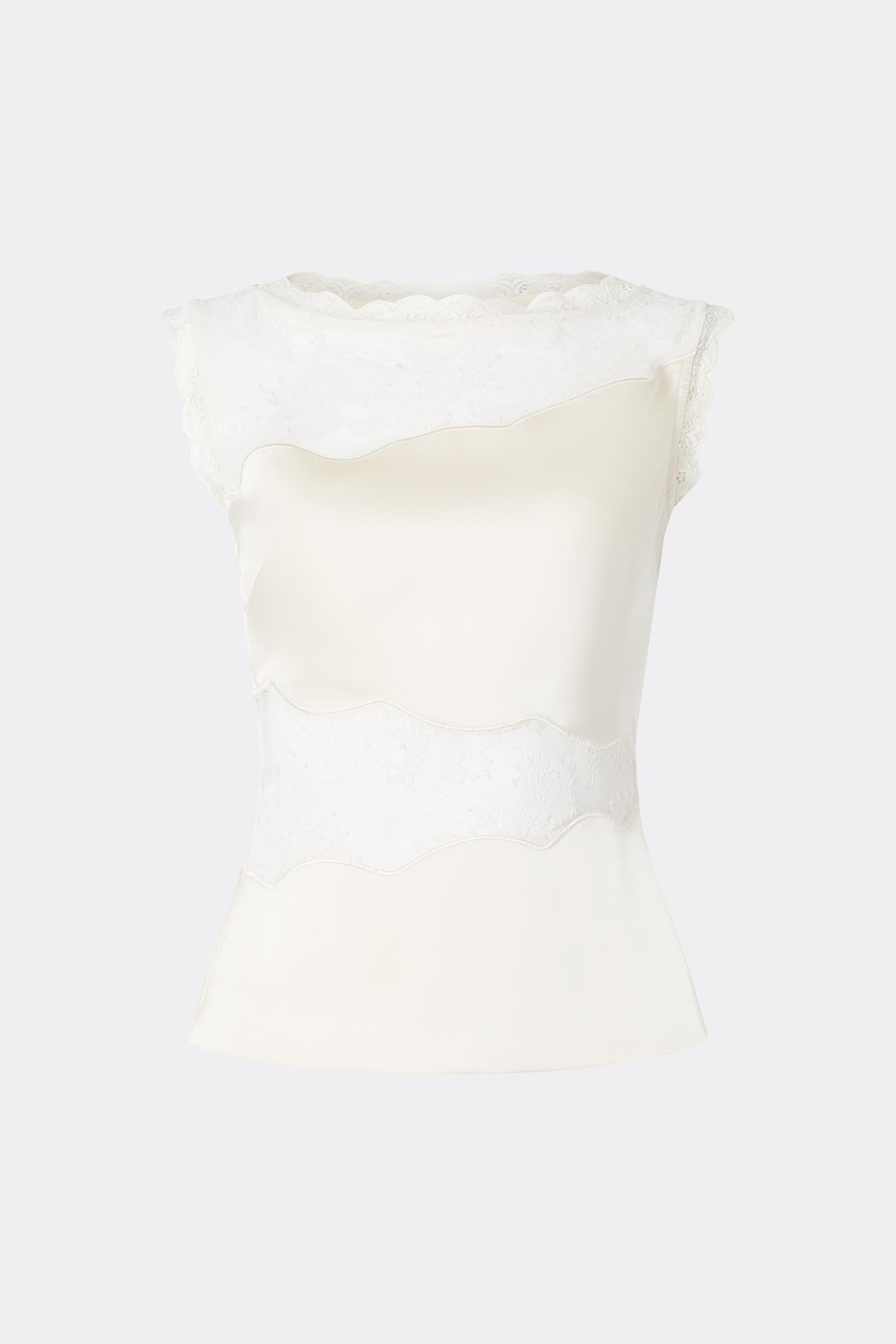 Desire Lace Trimmed Cut Out Top Vanilla