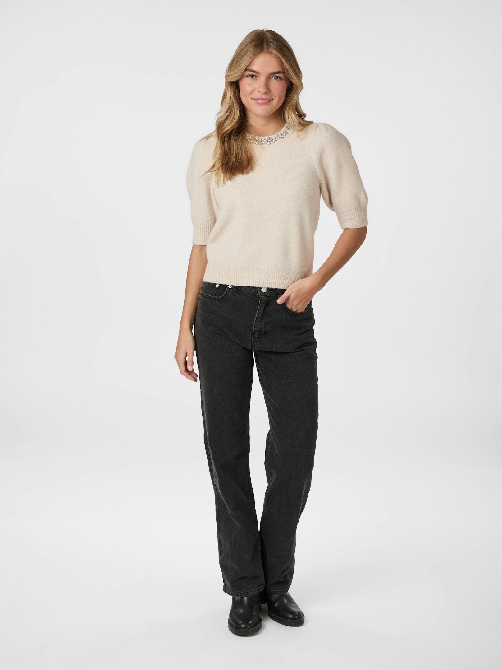 Maia Stone Knit Blouse Ivory