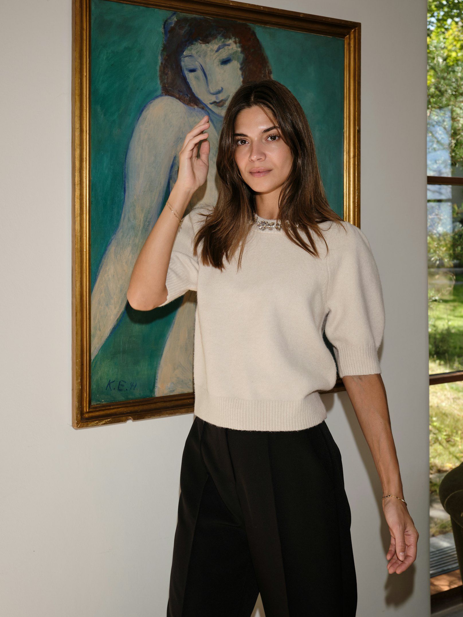 Maia Stone Knit Blouse Ivory