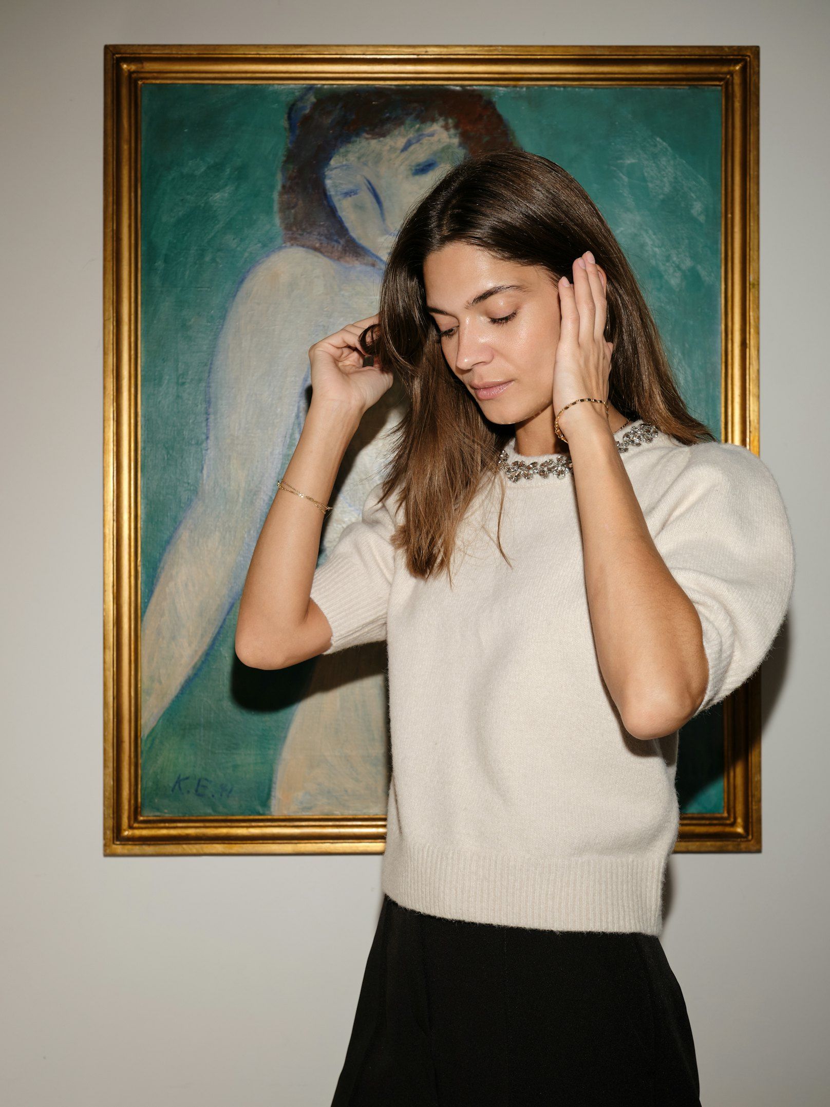 Maia Stone Knit Blouse Ivory