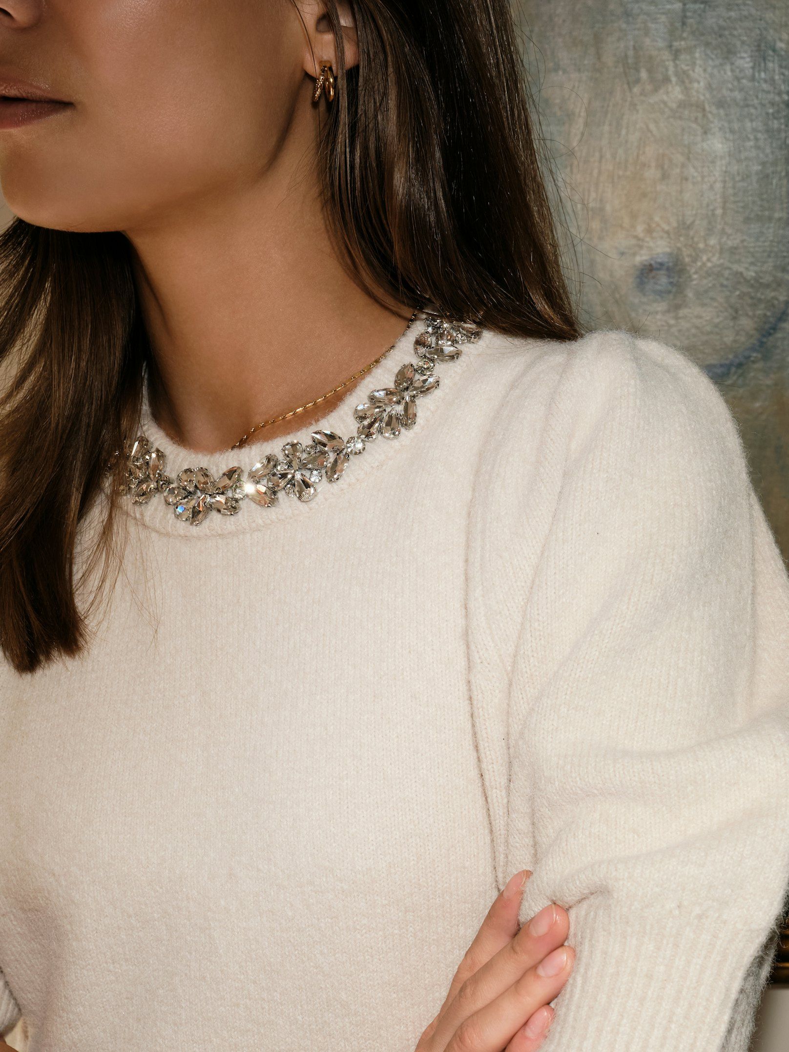Maia Stone Knit Blouse Ivory