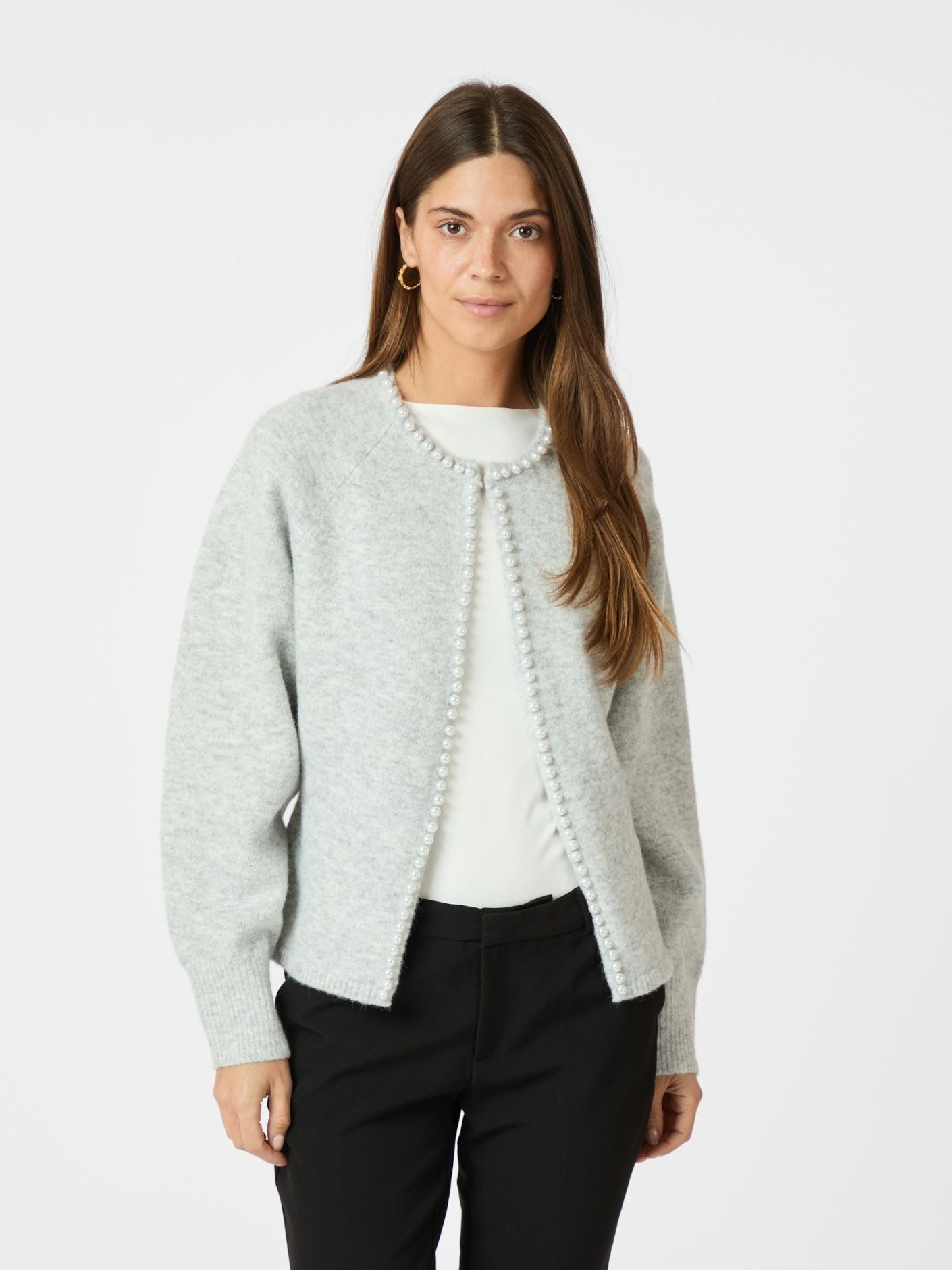 Lilly Pearl Knit Cardigan Light Grey Melange