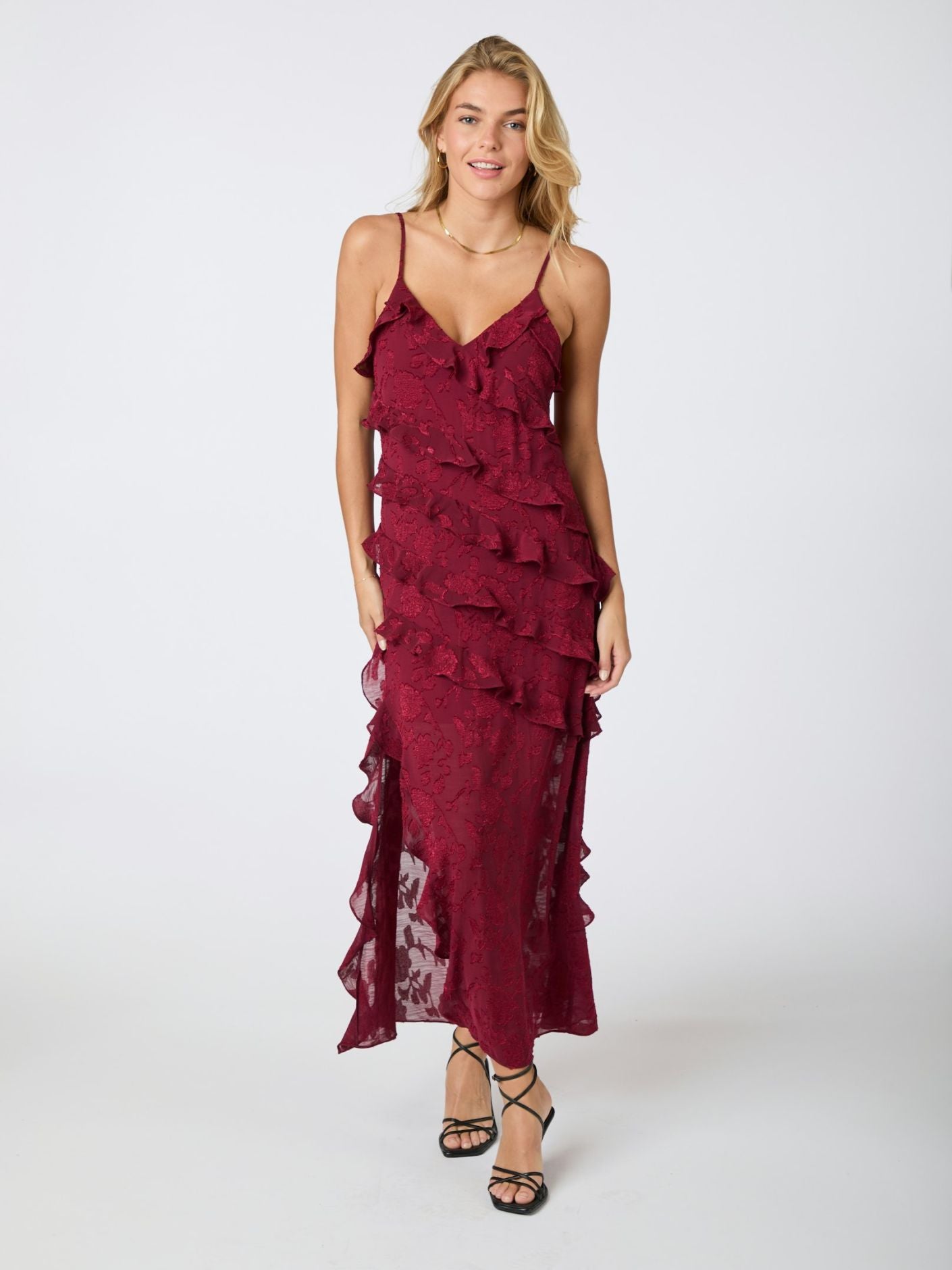 Palazzo Burnout Dress Burgundy