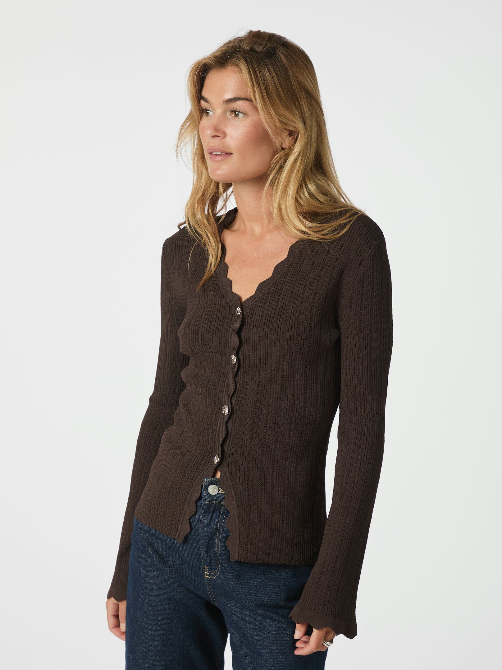 Clara Stitch Knit Blouse Dark Brown