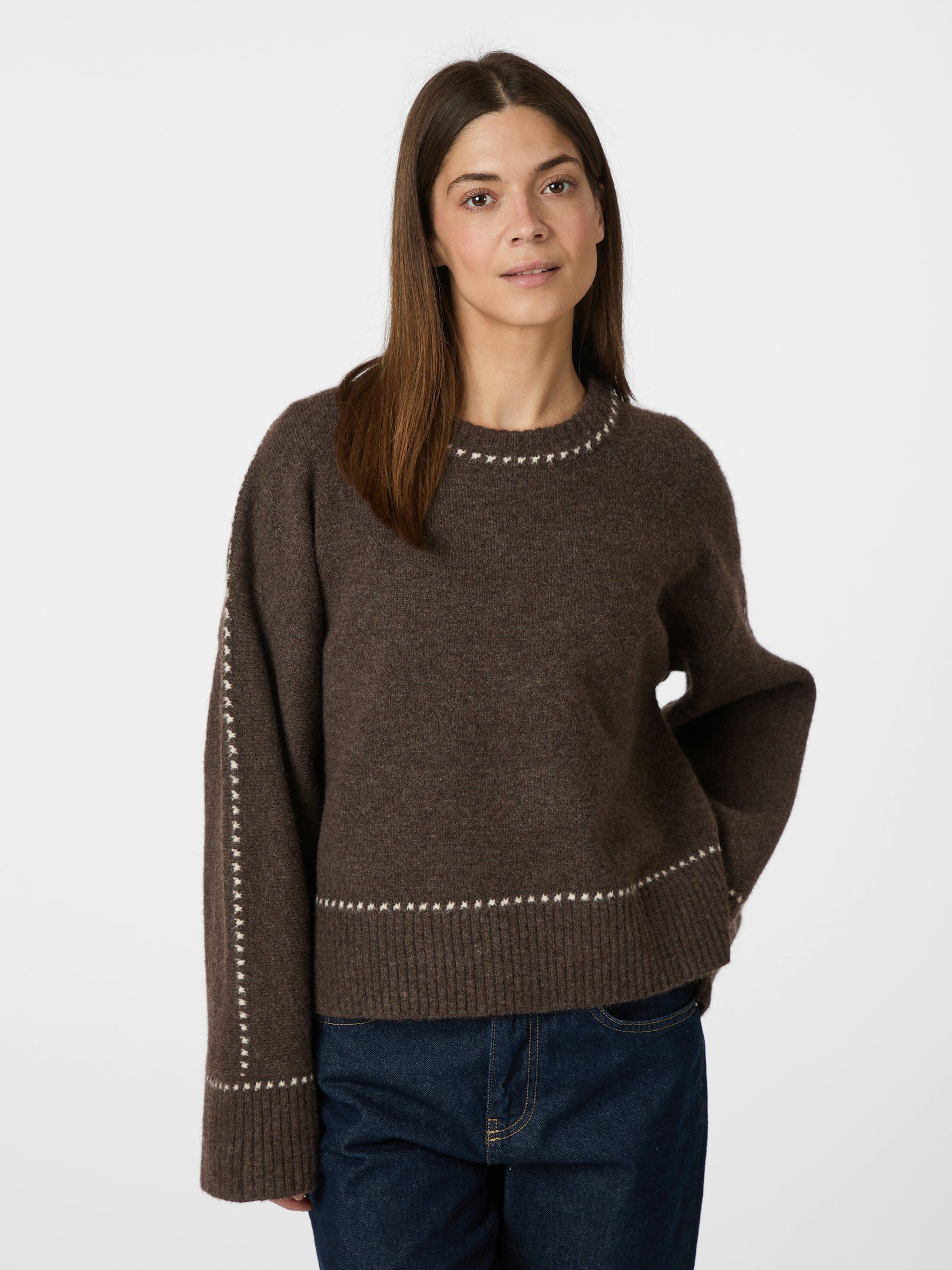 Roeme Knit Stitch Blouse Brown Melange