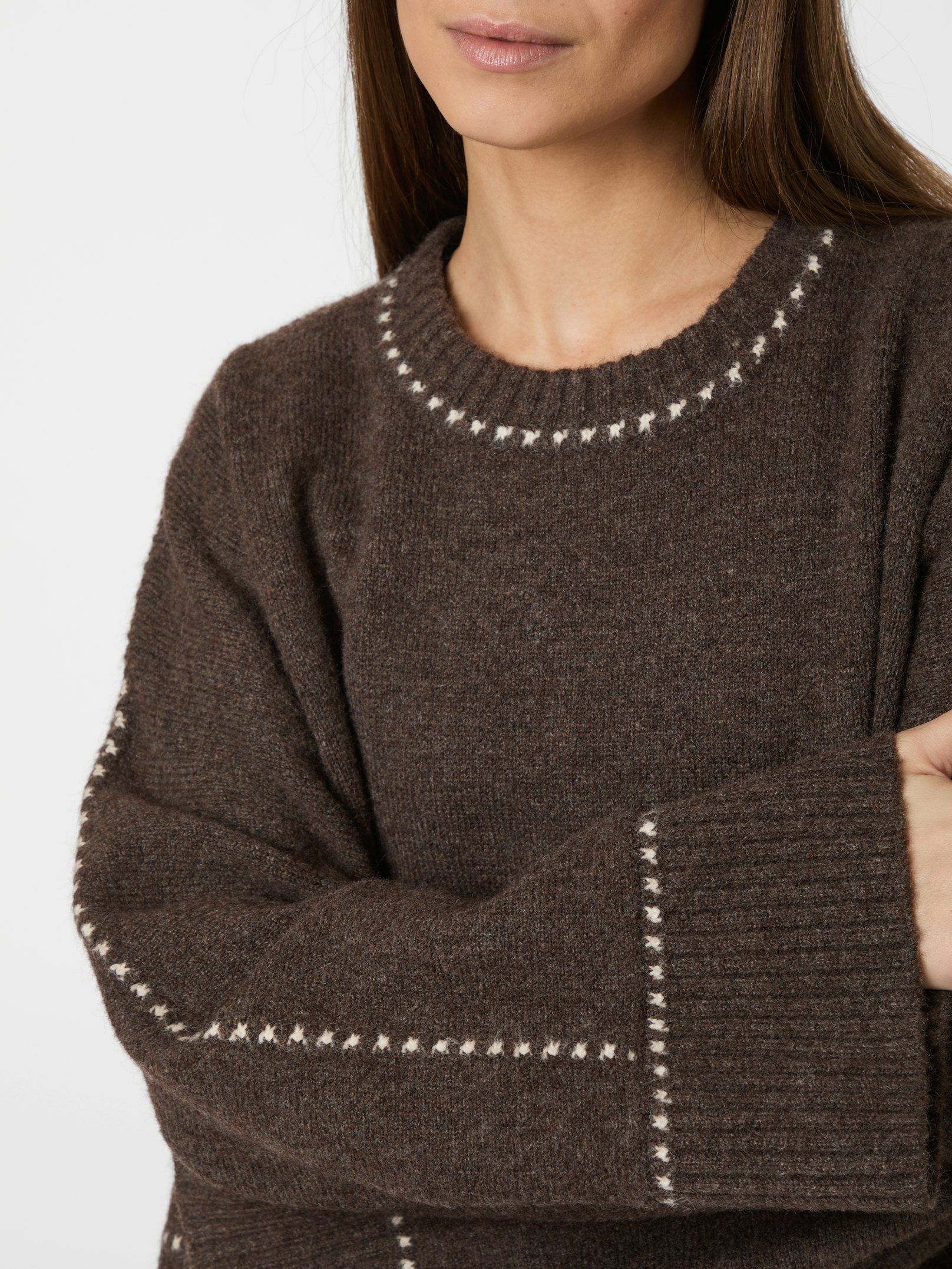 Roeme Knit Stitch Blouse Brown Melange