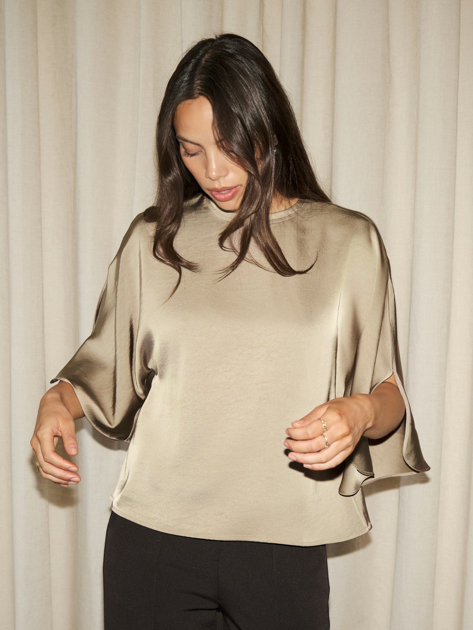 Liora Heavy Sateen Blouse Dark Taupe
