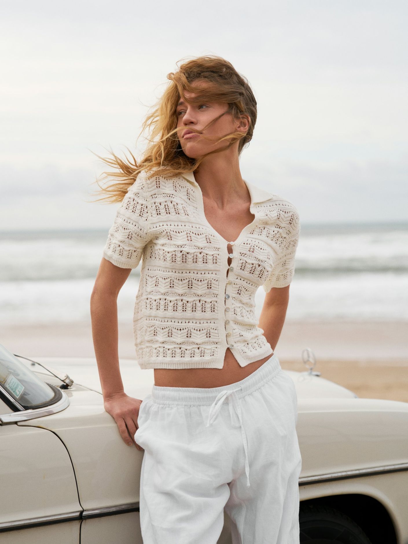 Marisini Stich Polo Knit Top Off White