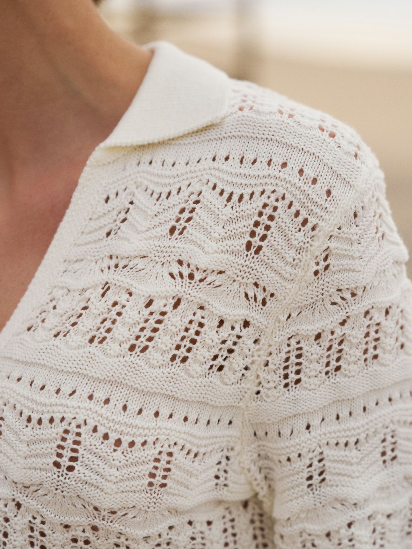 Marisini Stich Polo Knit Top Off White