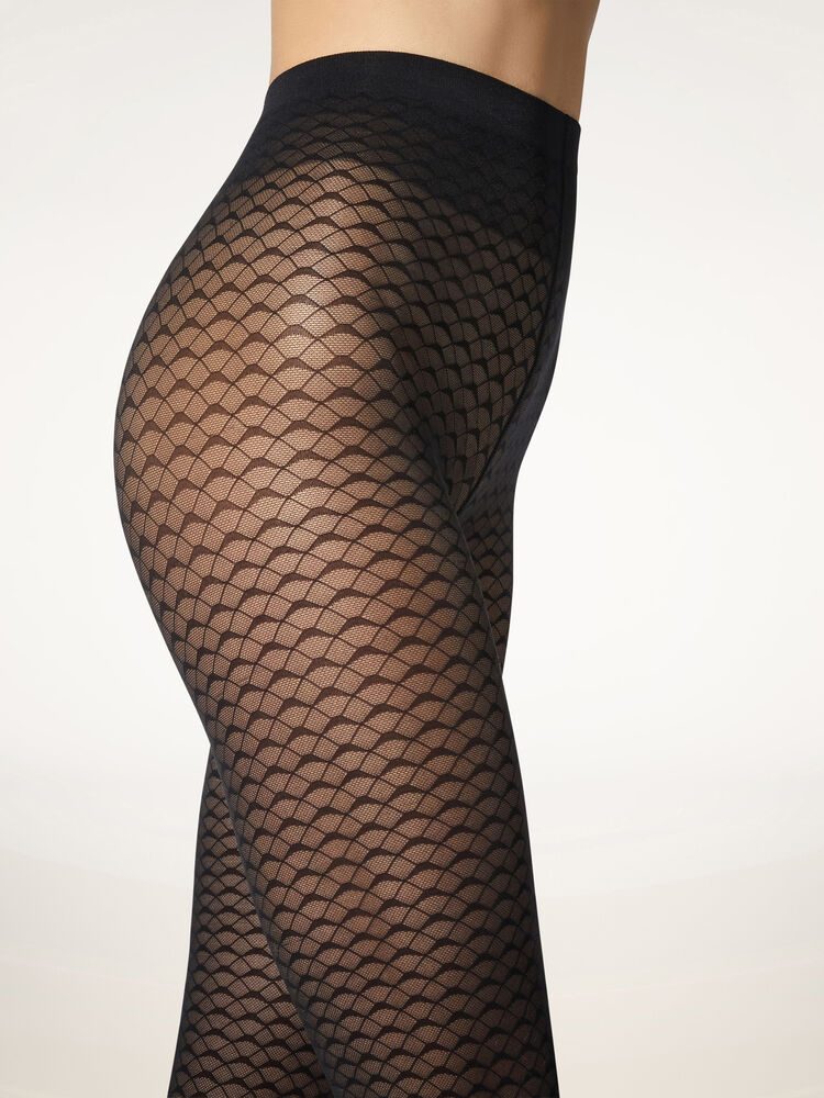 Graphic Pattern Tights Black