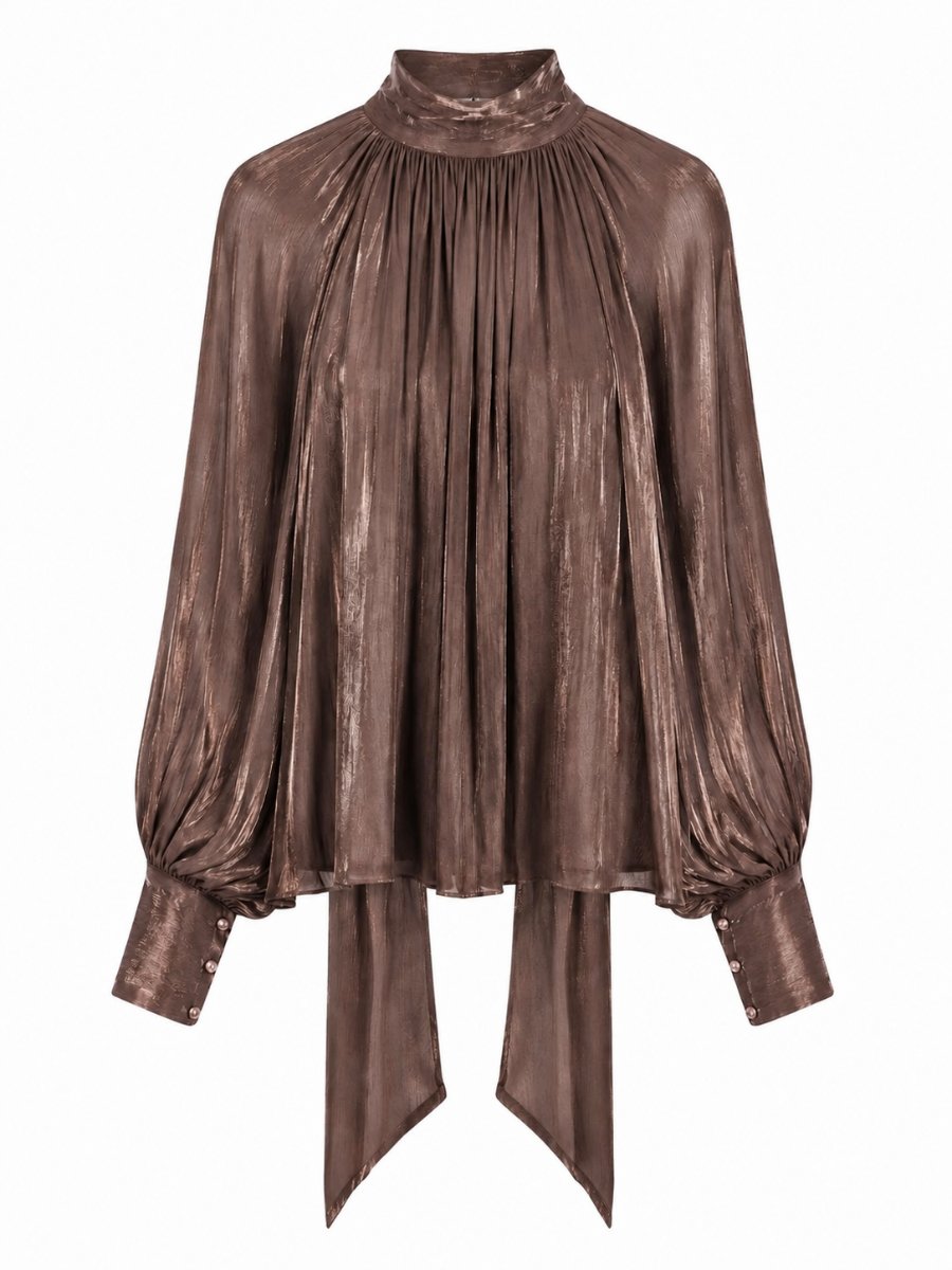Satin tie-neck blouse espresso