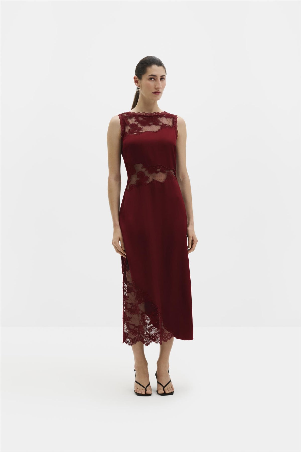 Desire Lace Trimmed Cut Out Midi Dress Ruby