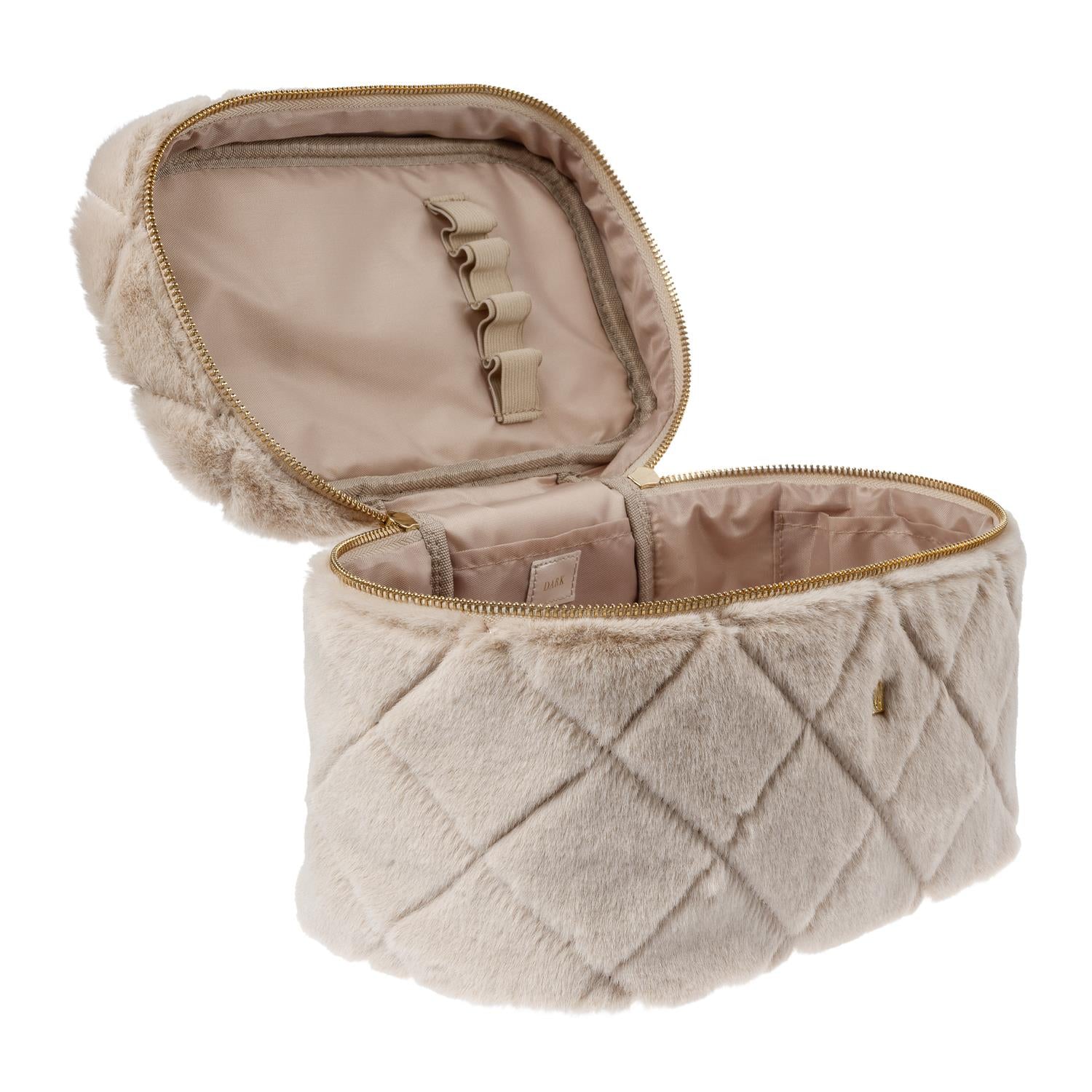 Faux Fur Quilted Vanity Bag Large Sand