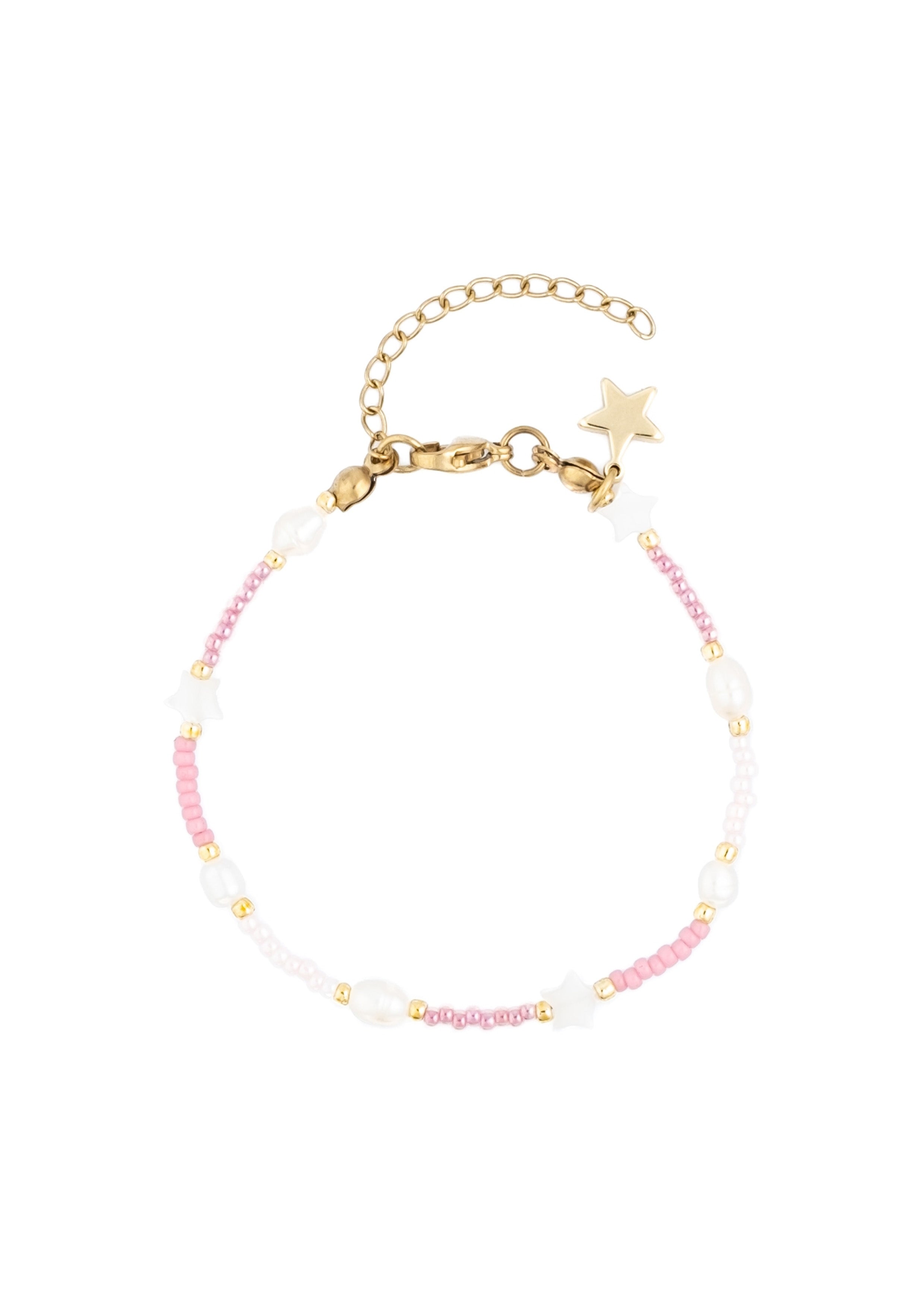 Glass Bead Bracelet w/ Mop Star & Pearls Light Rose