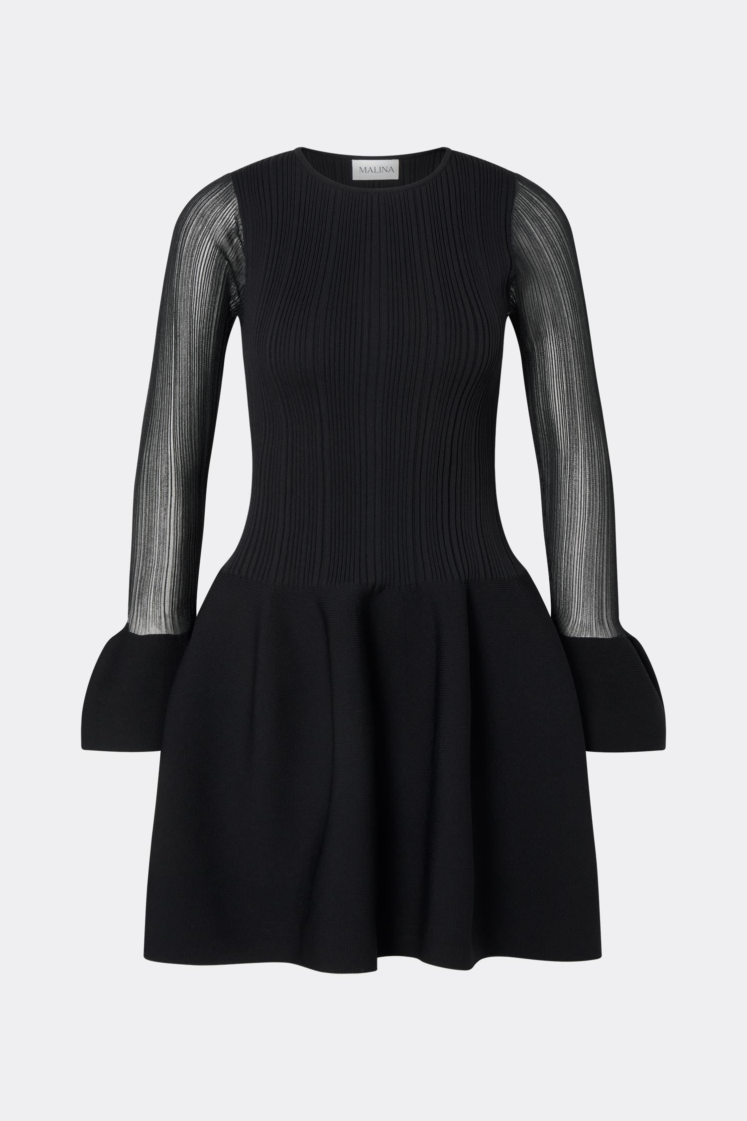 Elona Voluminous Skirt Knitted Dress Black
