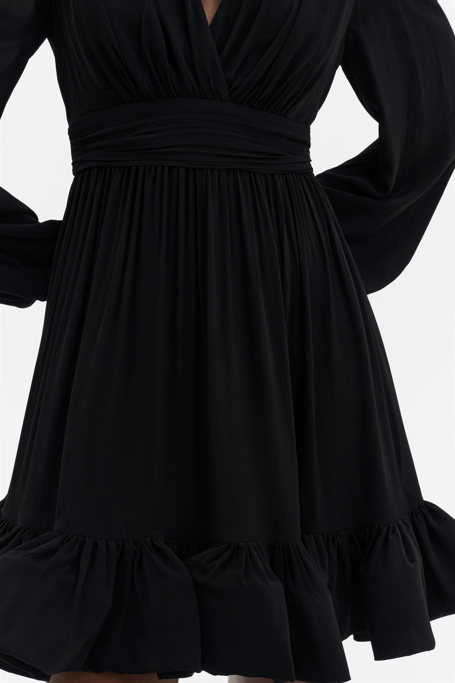 Jadie V-Neck Ruffled Mini Dress Black