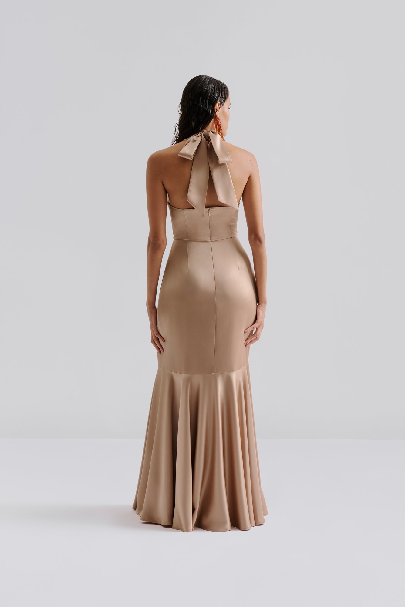 Alene Halterneck Satin Maxi Dress Tan