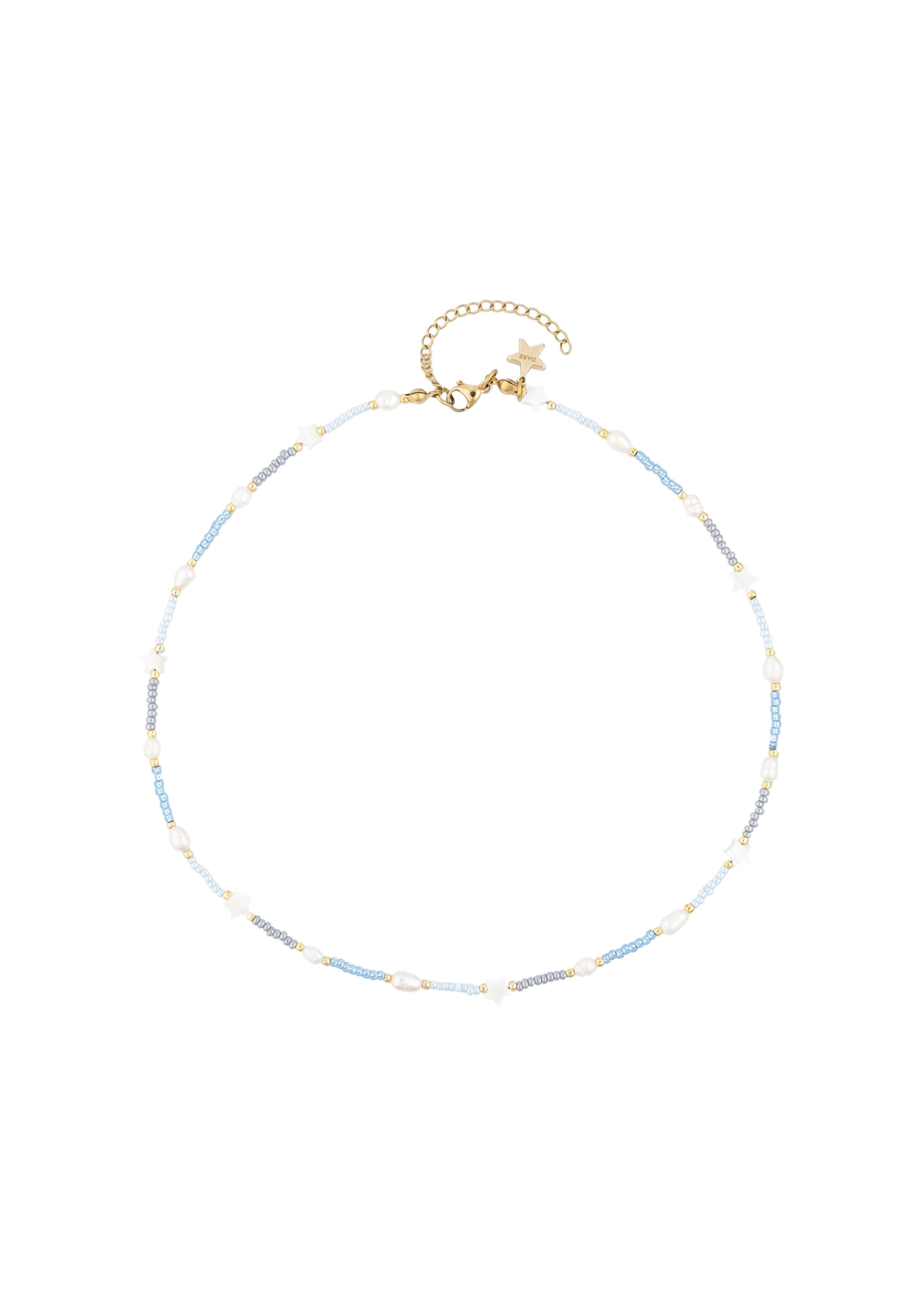 Glass Bead Necklace w/ Mop Star & Pearl Light Blue