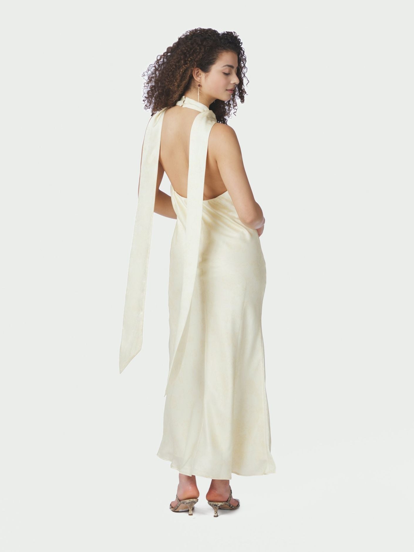 Fiona Pattern Satin Dress Light Yellow