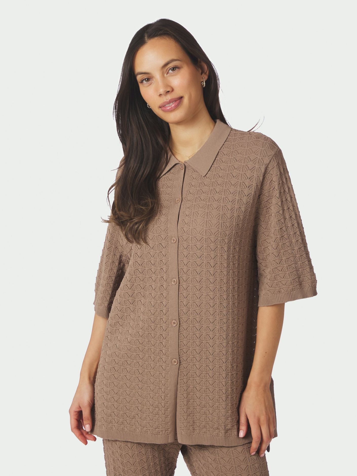 Sette Fine Crochet Blouse Taupe