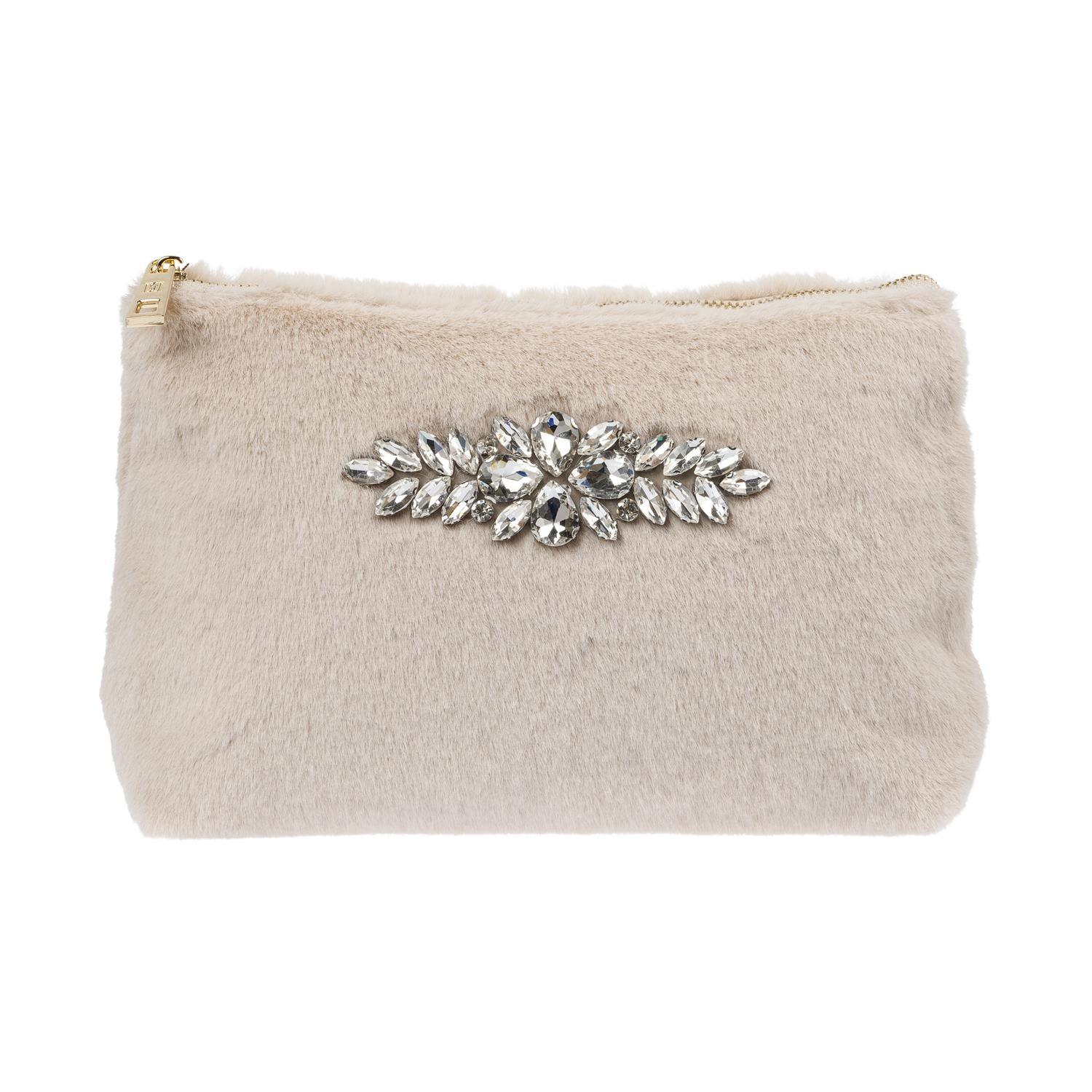Faux Fur Standing Pouch w/ Crystals Sand