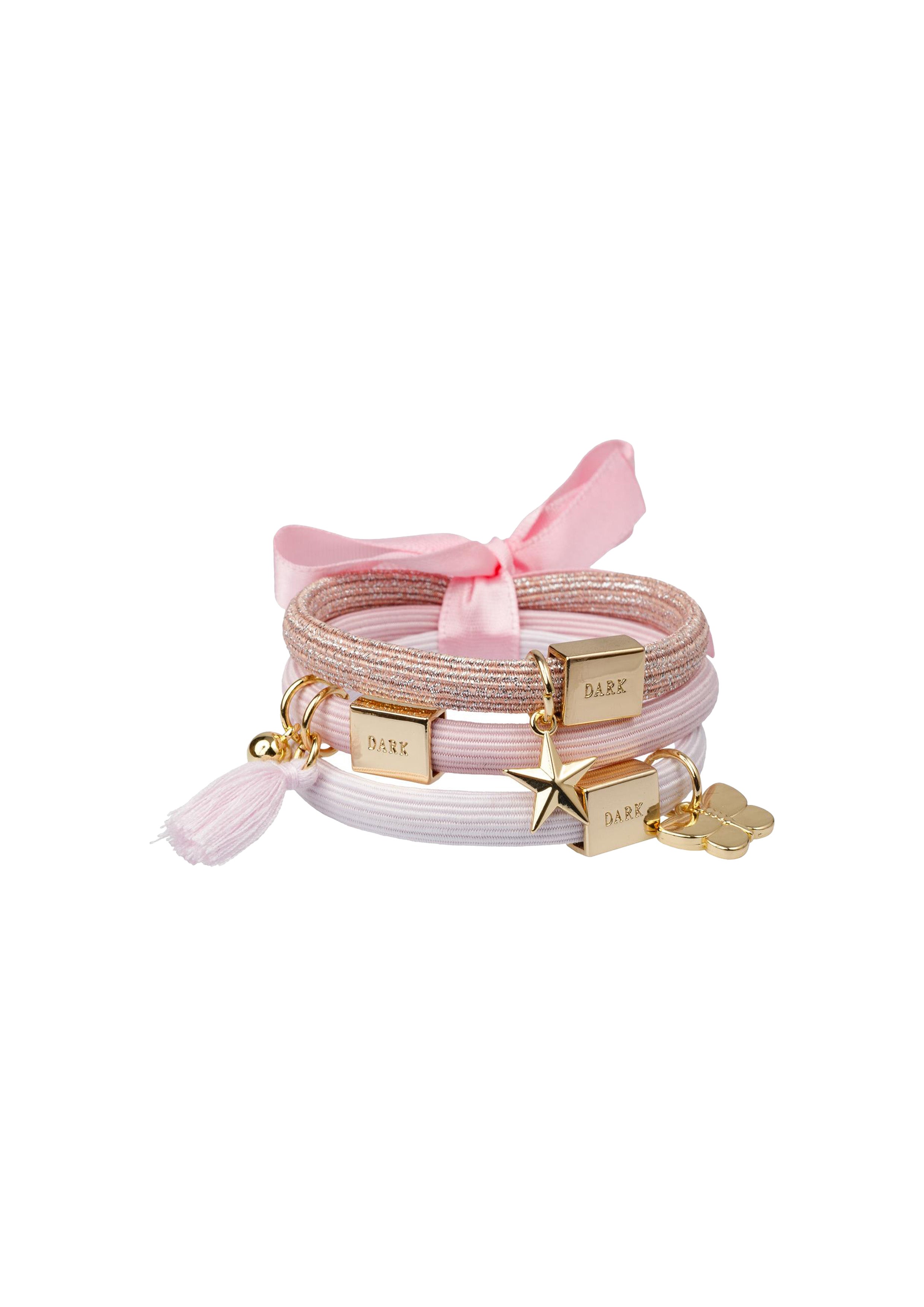 Hair Tie 3pk Charm Combo Cotton Candy w/ Gold