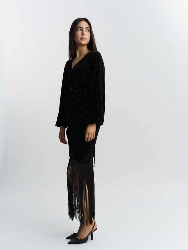 Stine Stud Velour Dress Black