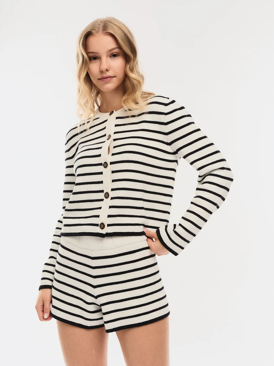 Mari Cotton Shorts Hvit Med Marineblå Striper