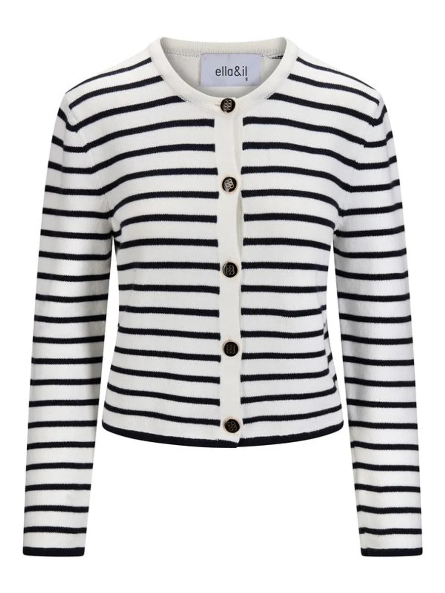 Lisa Cotton Cardigan Hvit Med Marineblå Striper