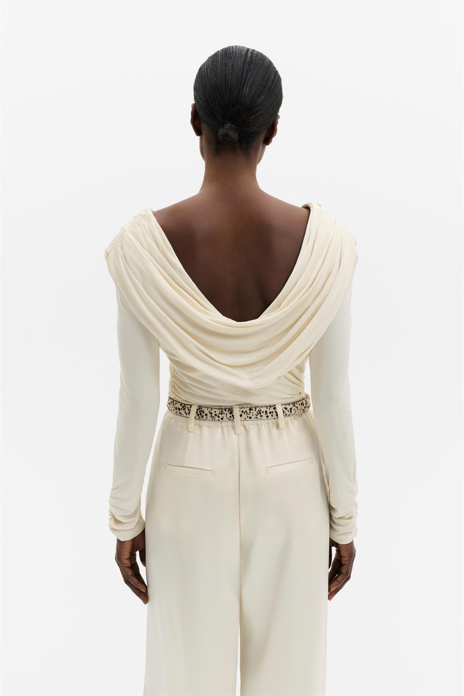 Signe Cowl Jersey Top Pearl